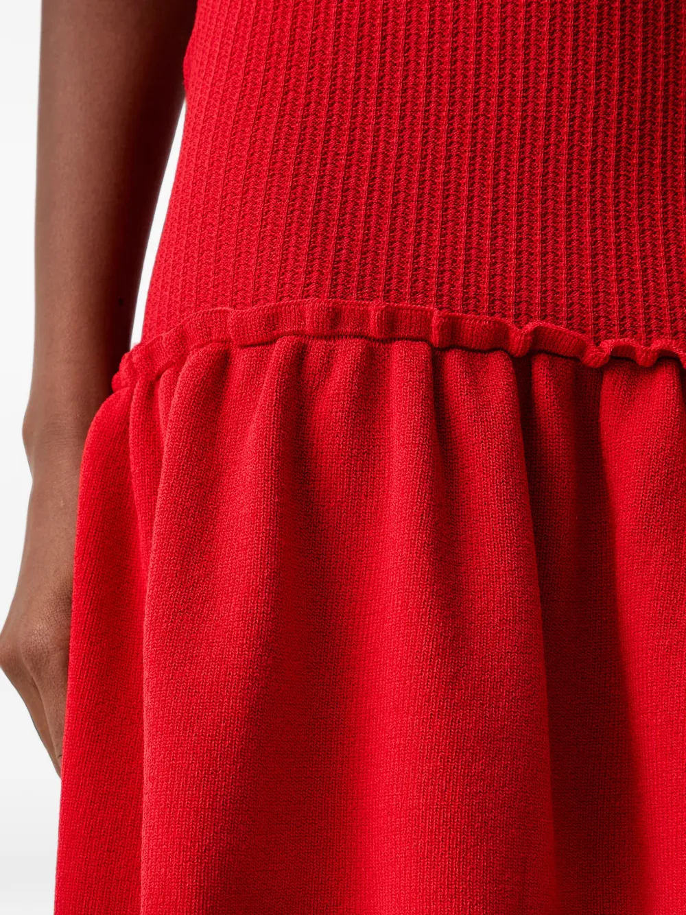 Morgan ribbed-knit ruffled mini dress Rood