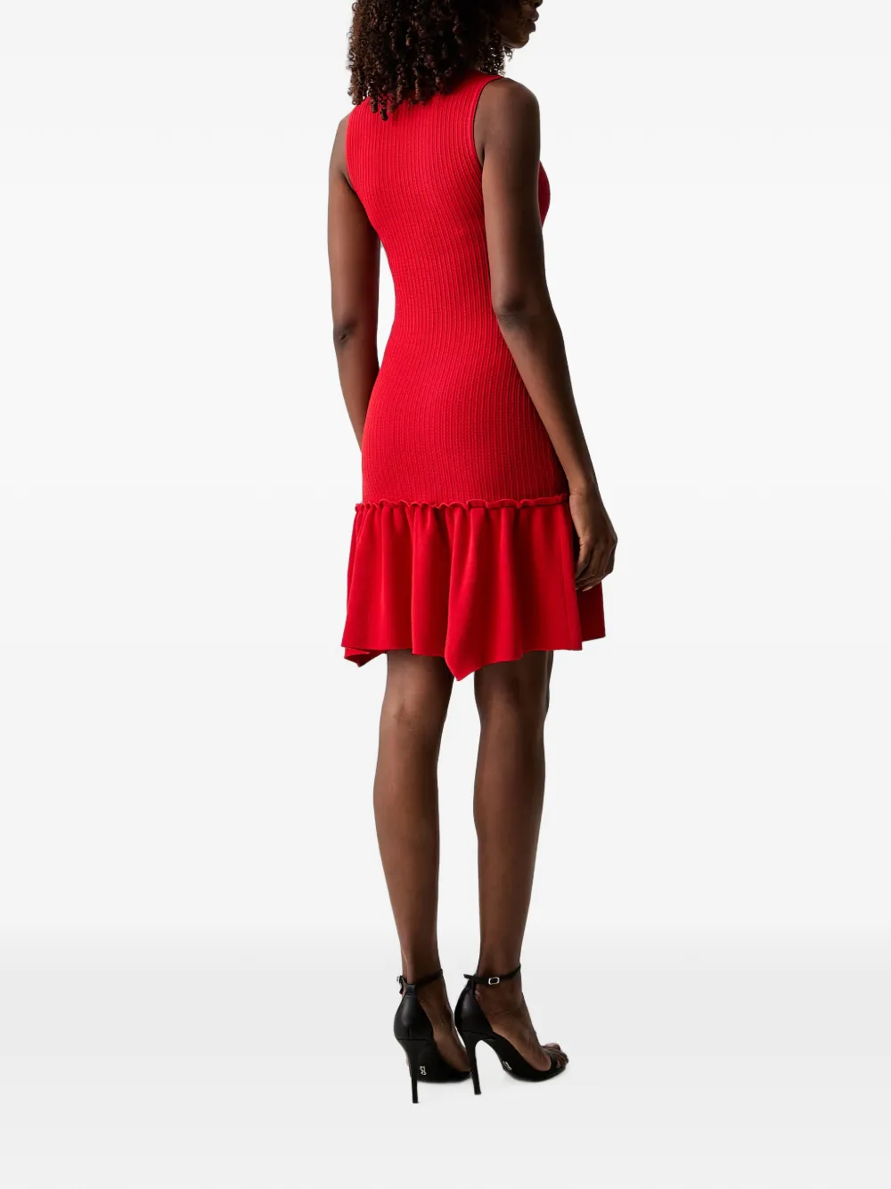 Morgan ribbed-knit ruffled mini dress Rood