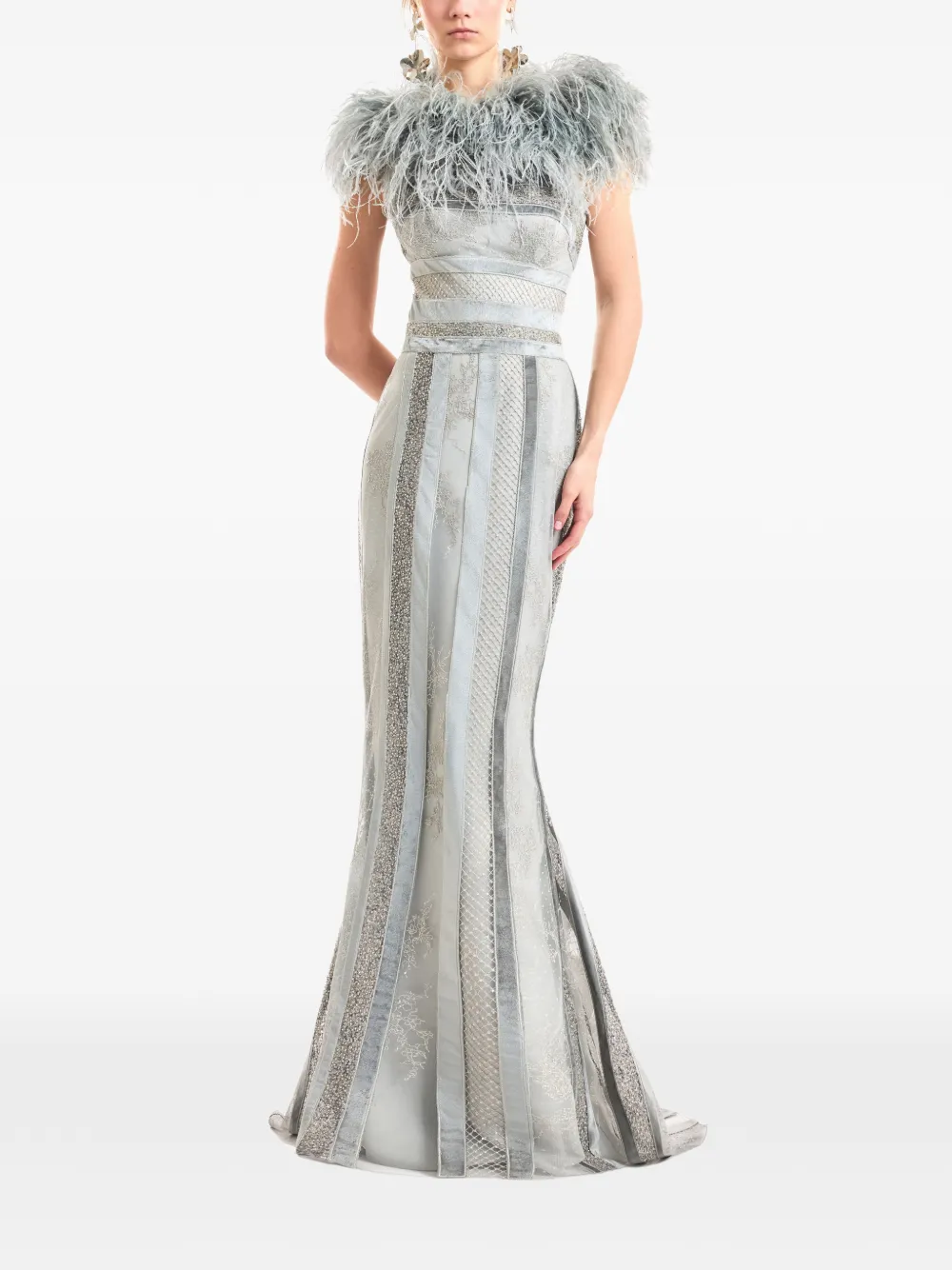 Gemy Maalouf Bolero con piume - Grigio