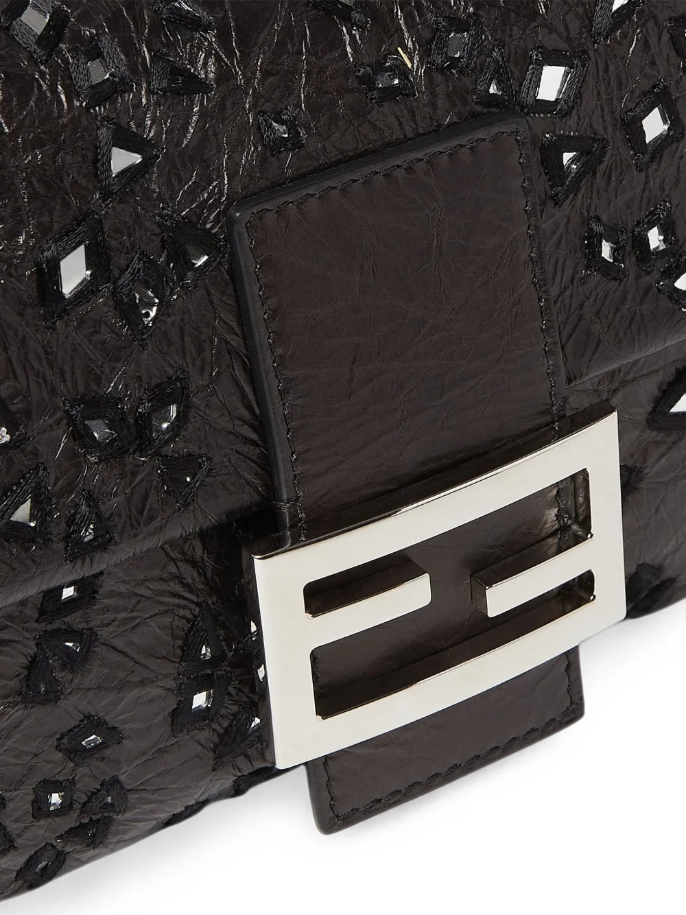 FENDI Baguette mirror-embellished leather tote bag Zwart