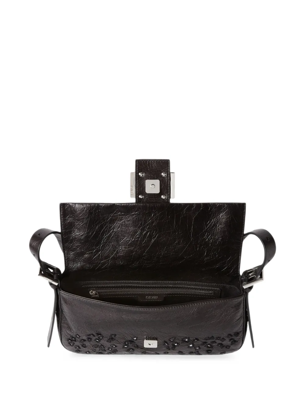 FENDI Baguette mirror-embellished leather tote bag Zwart