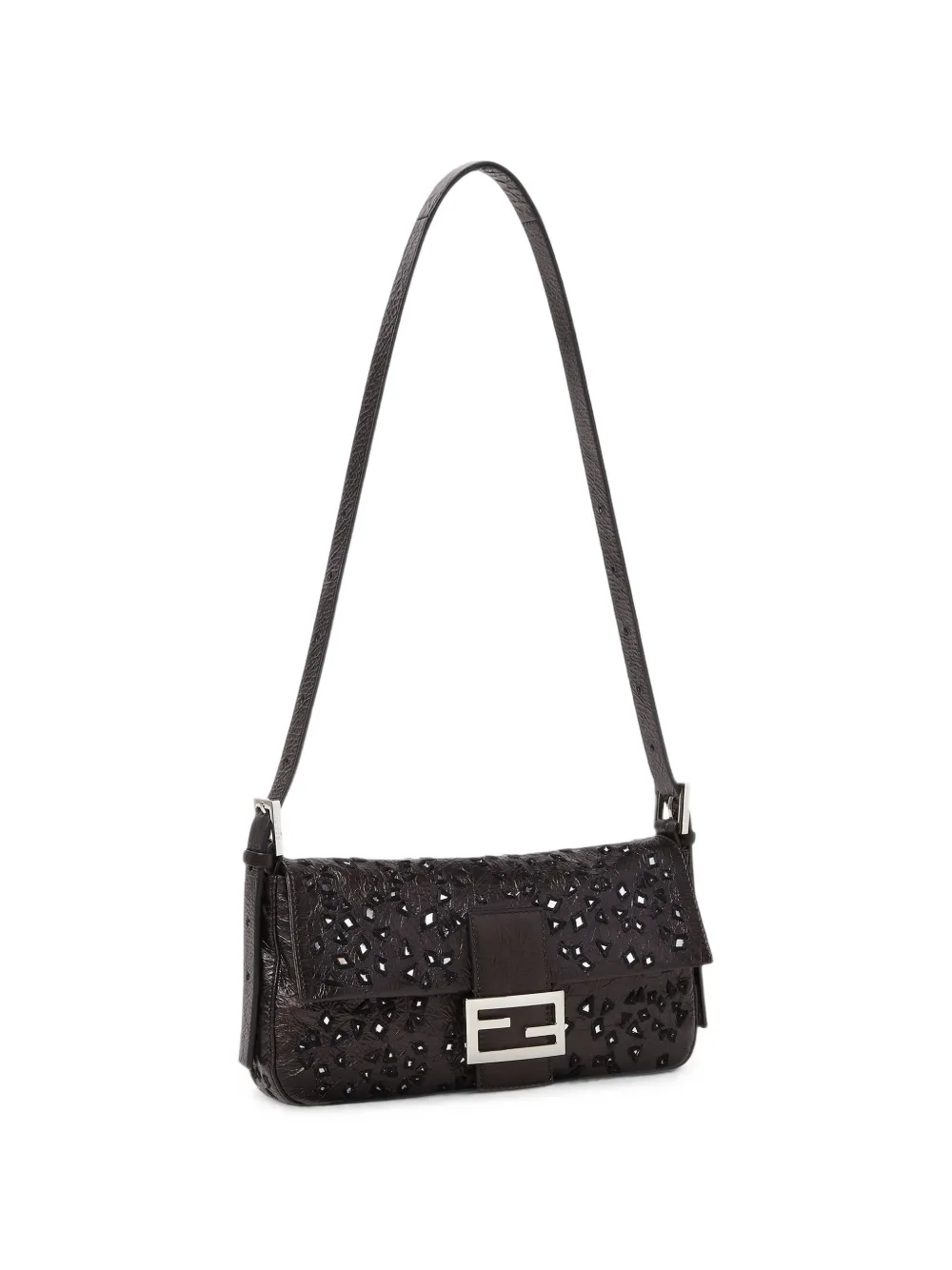 FENDI Baguette mirror-embellished leather tote bag Zwart