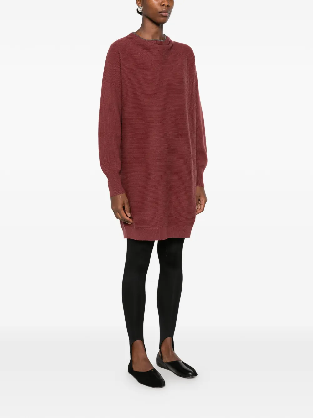 Brunello Cucinelli Ribgebreide jurk met keyhole-detail Rood