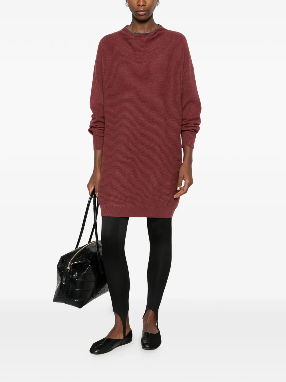 Brunello Cucinelli Ribgebreide jurk met keyhole-detail Rood