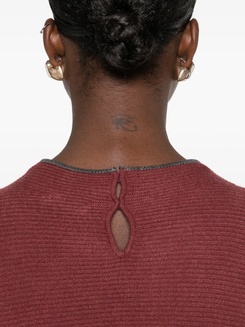Brunello Cucinelli Ribgebreide jurk met keyhole-detail Rood