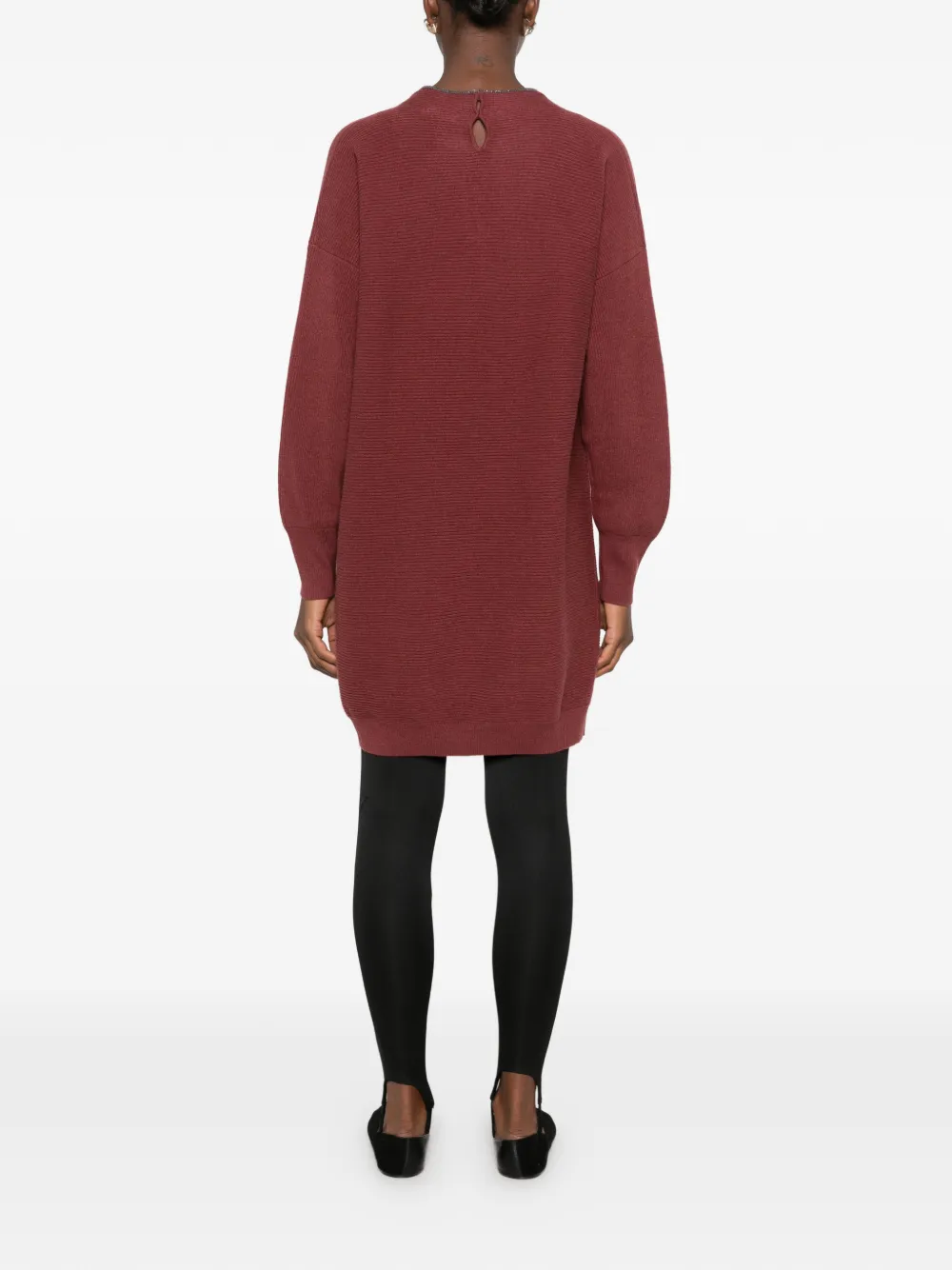 Brunello Cucinelli Ribgebreide jurk met keyhole-detail Rood