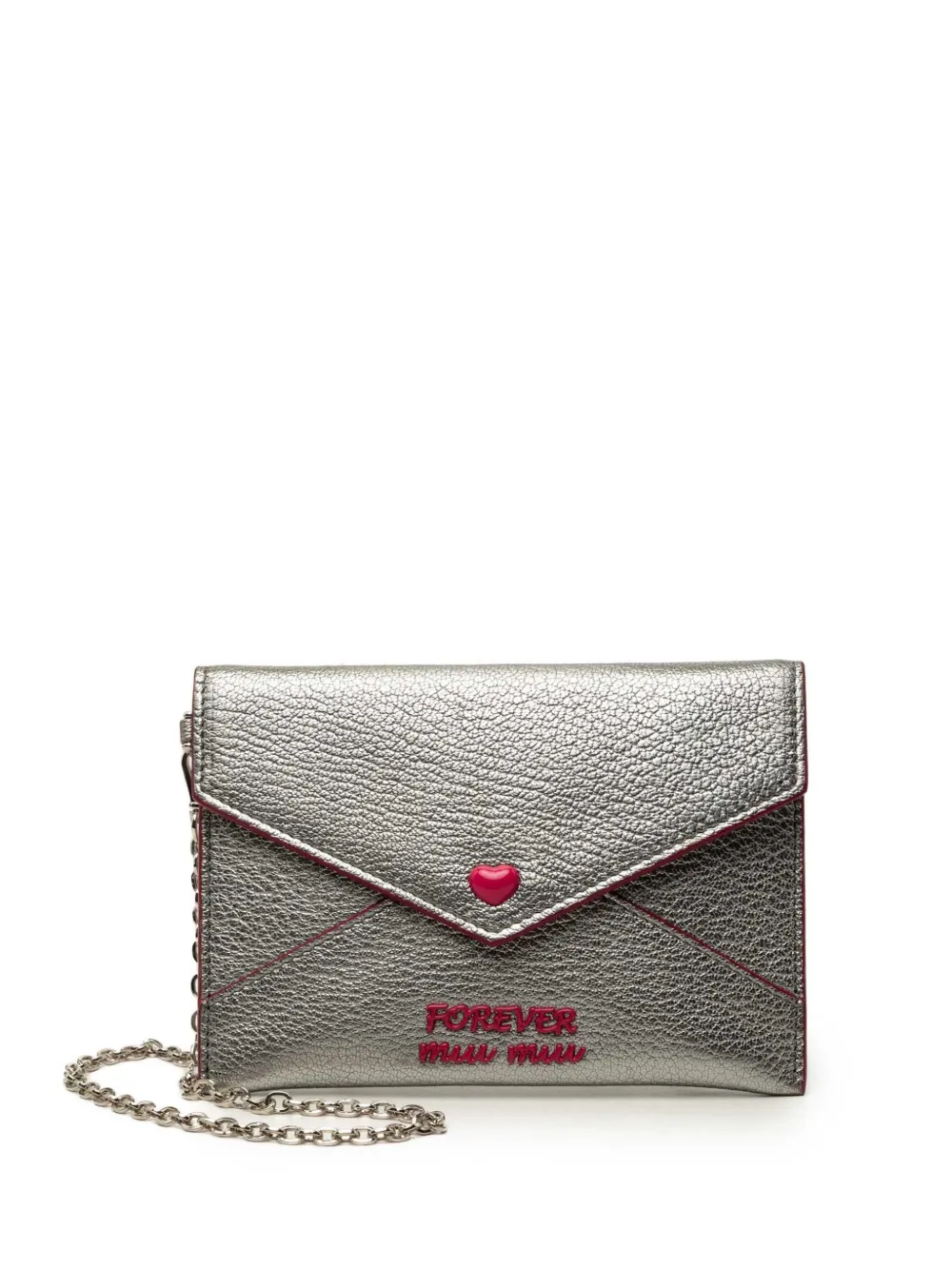 Miu Miu Pre-Owned 2000-2010 Metallic Goatskin Madras Forever Heart Envelope Chain Wallet small wallets in Silver