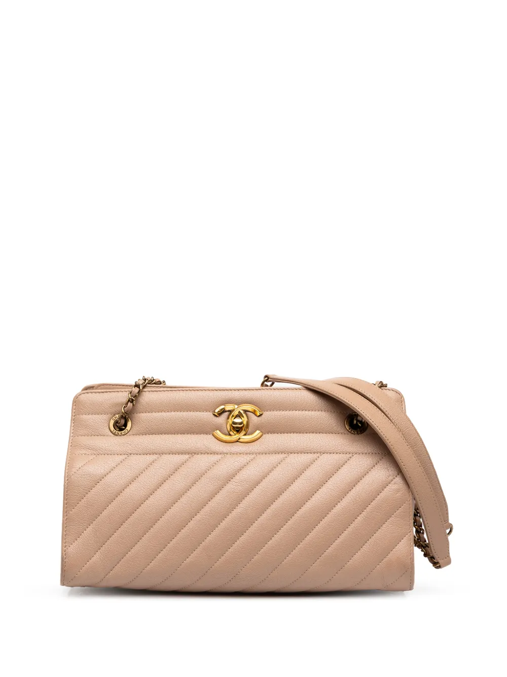 CHANEL Pre-Owned 2016-2017 CC Diagonal Quilted Goatskin tote bag - Neutrals