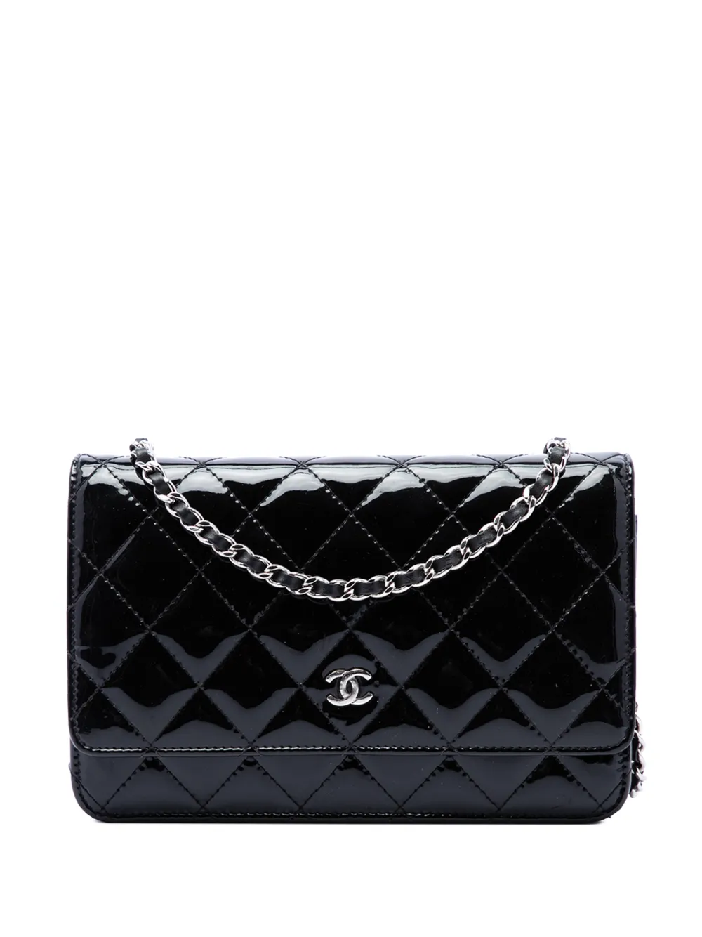 CHANEL Pre-Owned 2014-2015 CC Quilted Patent Wallet On Chain crossbody bag - Black