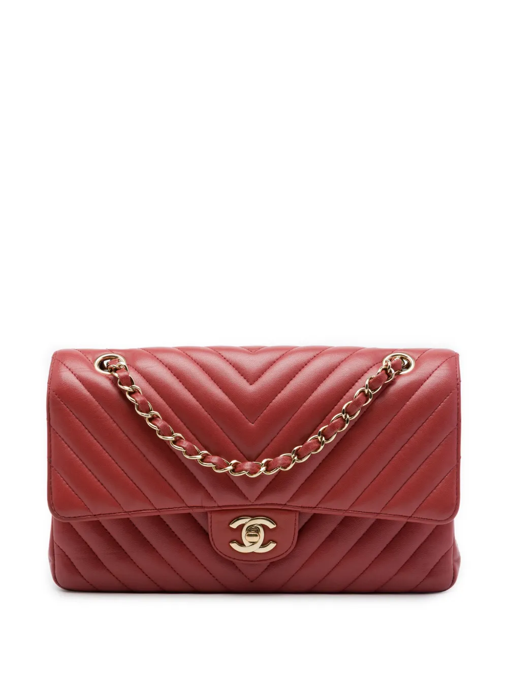 CHANEL Pre-Owned 2018 Medium Classic Chevron Lambskin Double Flap shoulder bag - Rosso