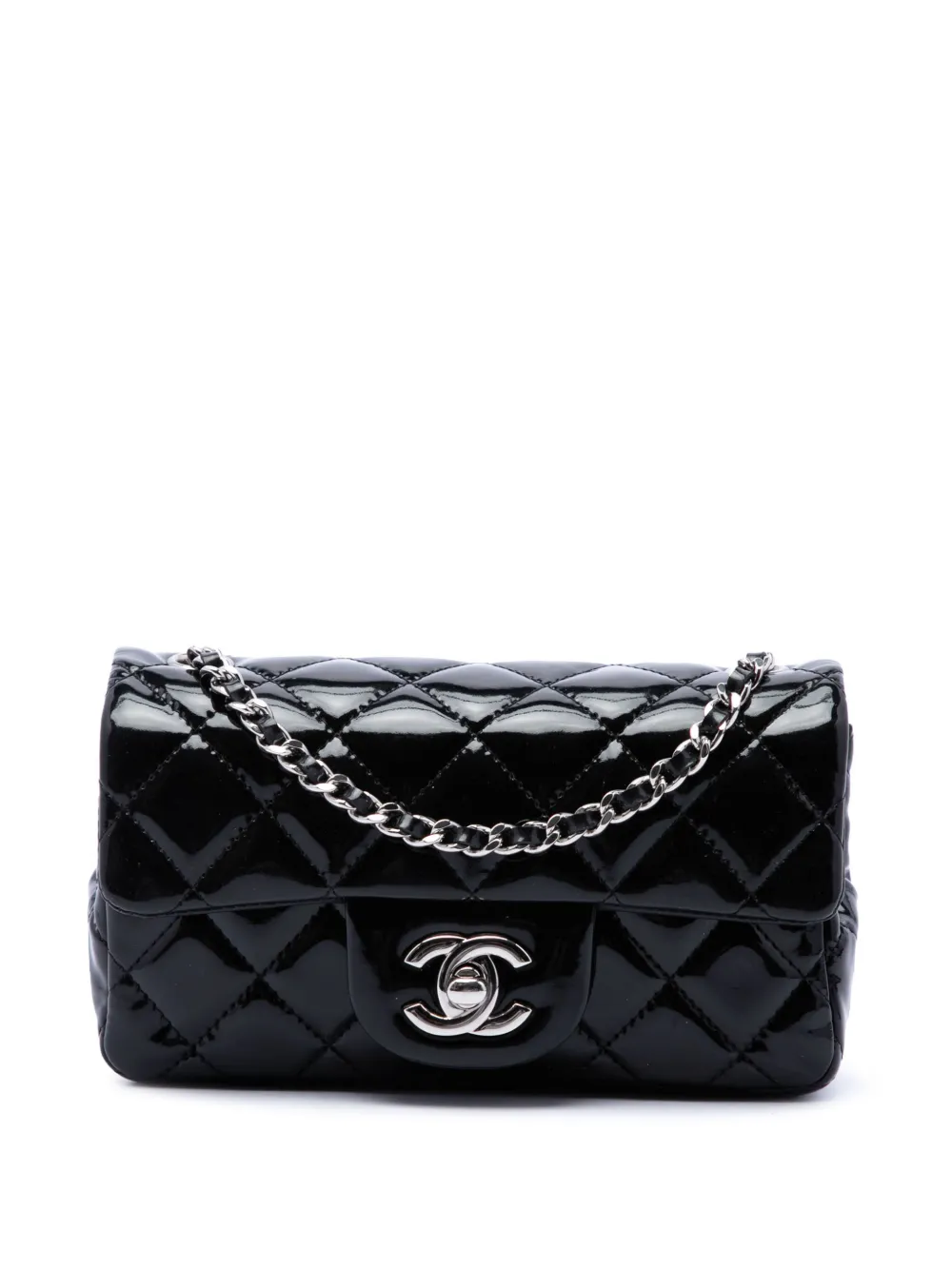 CHANEL Pre-Owned 2012 extra mini rechteckig Classic Single Flap Umhängetasche aus Lackleder - Schwarz