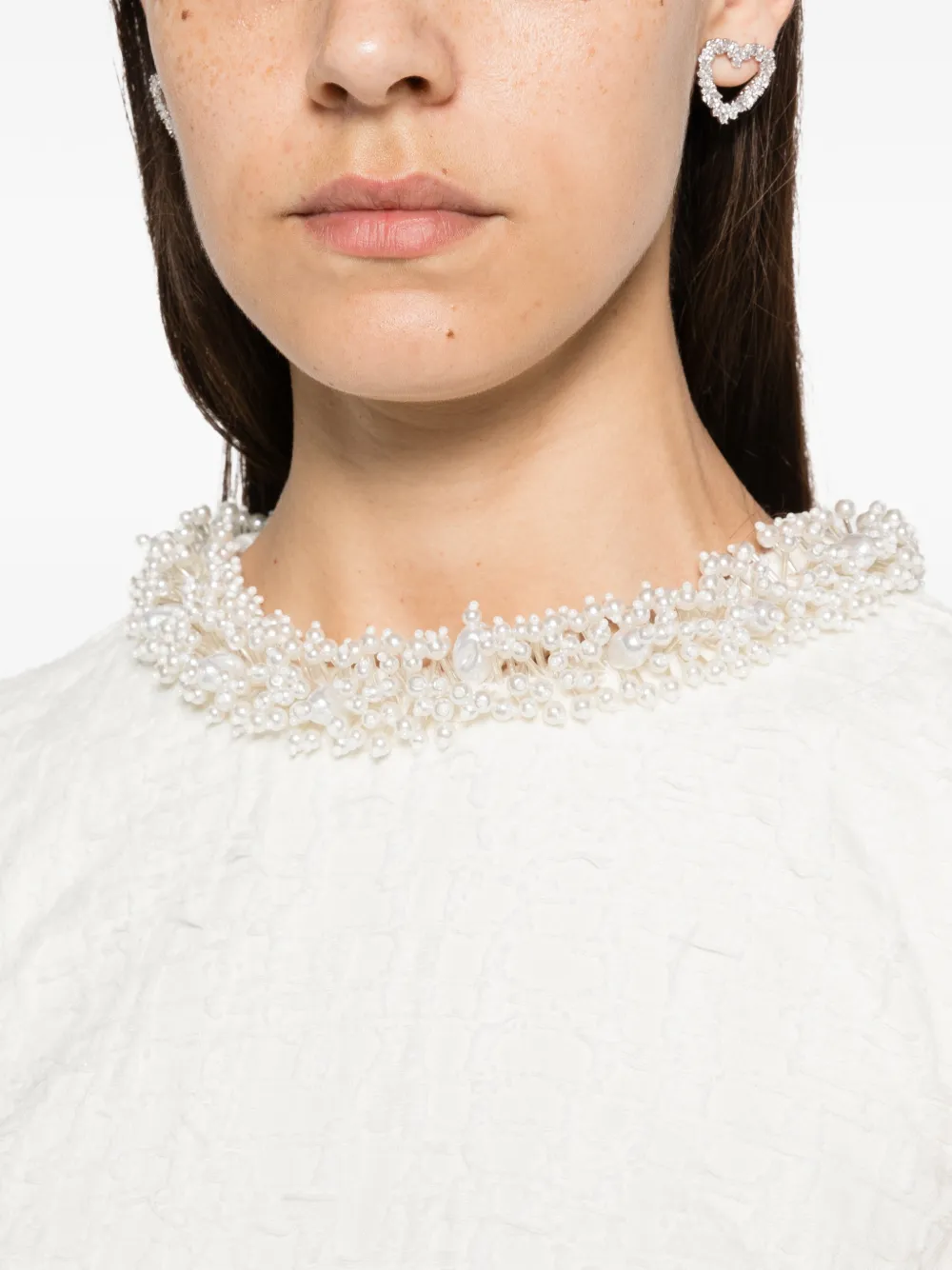 Self-Portrait Bouclé mini-jurk verfraaid met imitatieparels Wit