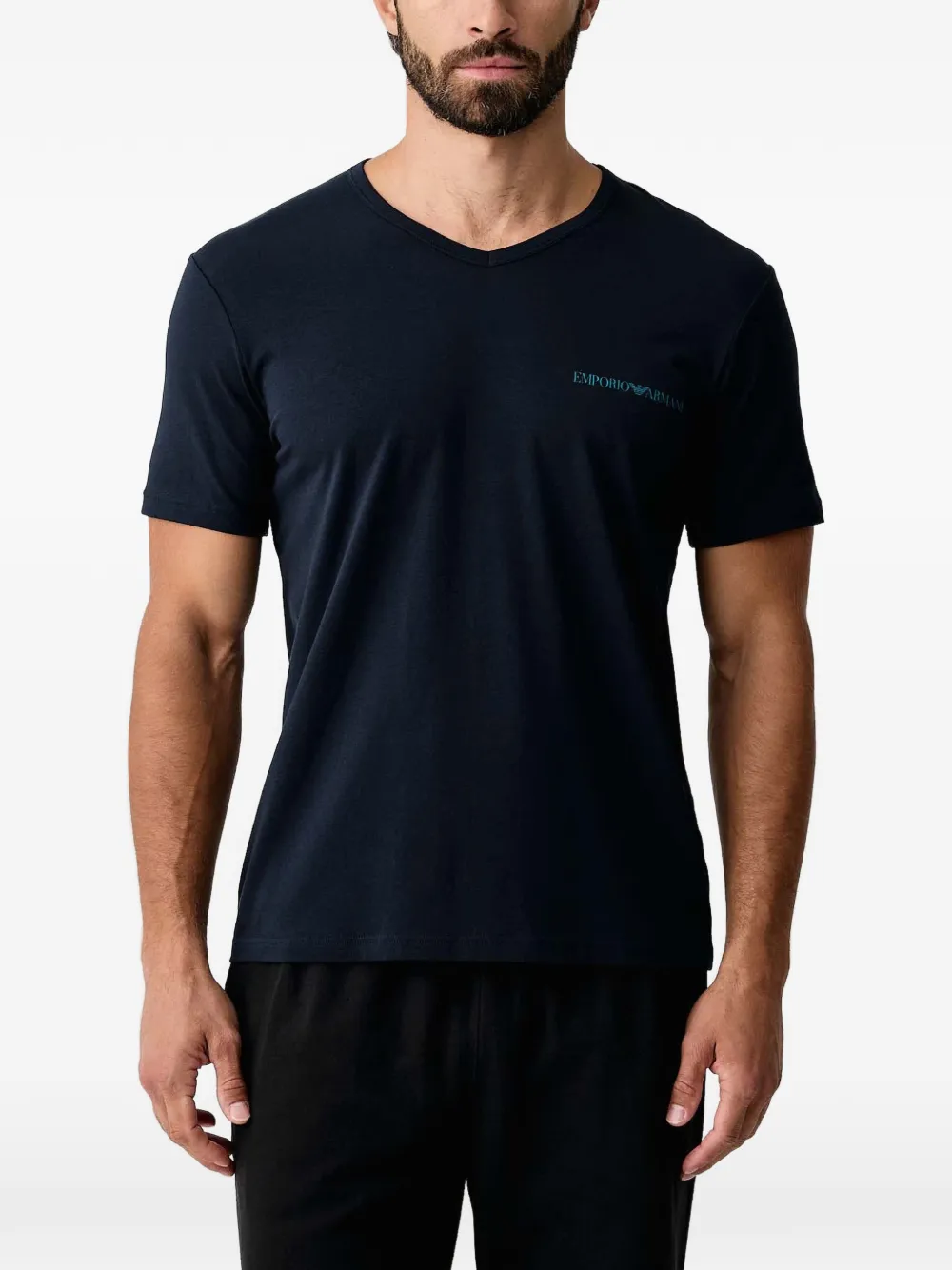 Emporio Armani Twee T-shirts met V-hals en logo-print Blauw