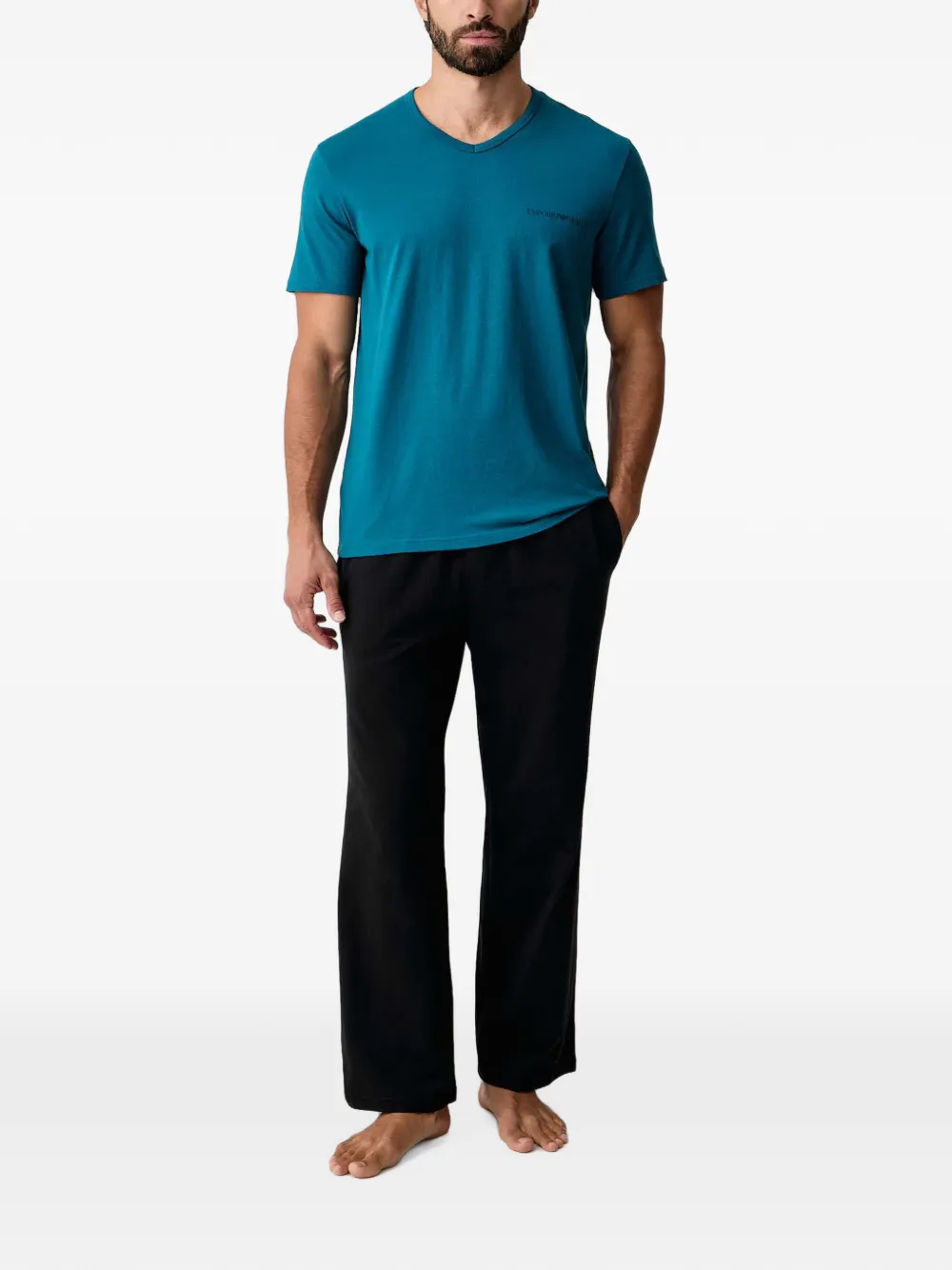 Emporio Armani Twee T-shirts met V-hals en logo-print Blauw