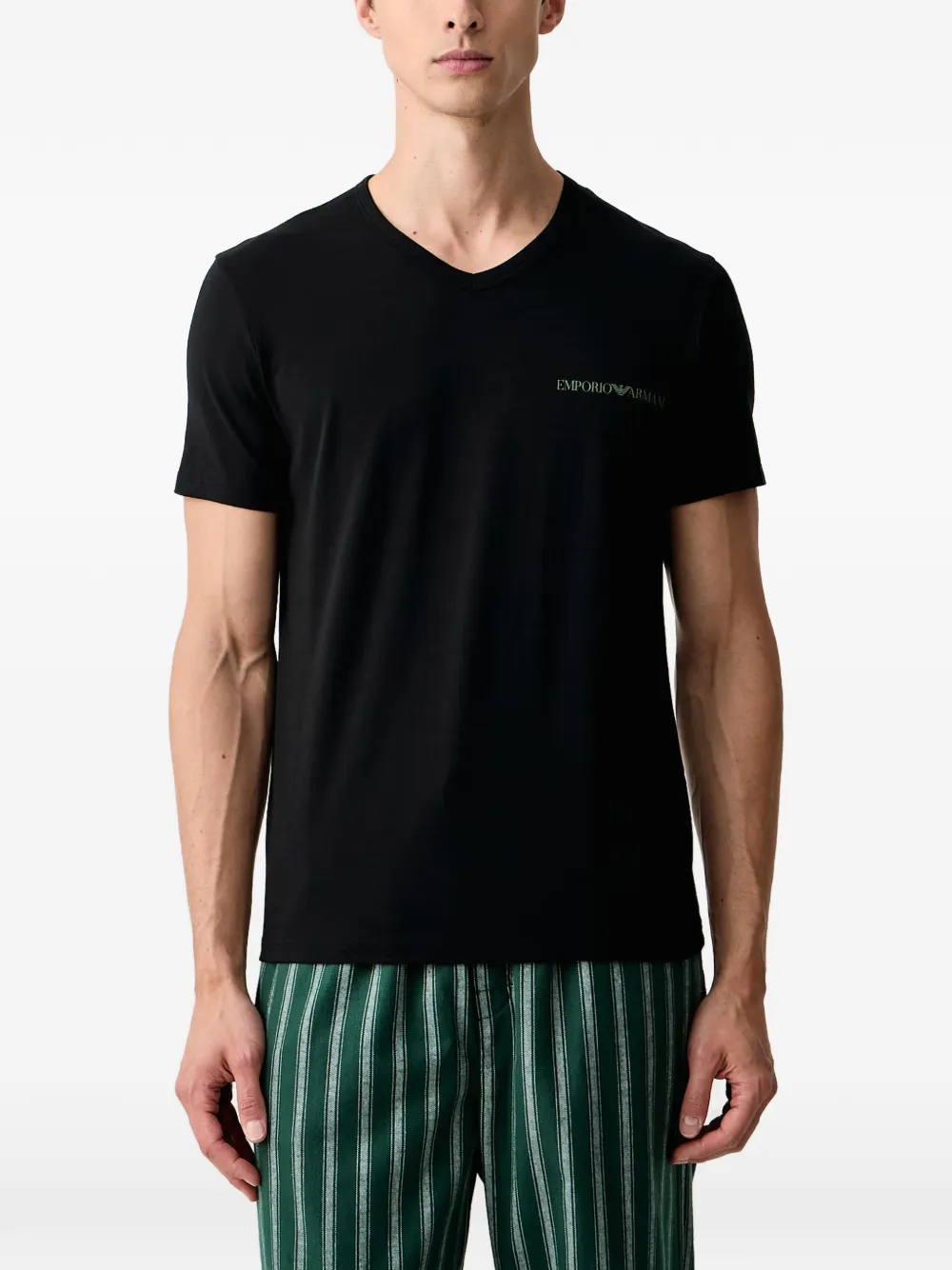 Emporio Armani Twee T-shirts met V-hals en logo-print Groen