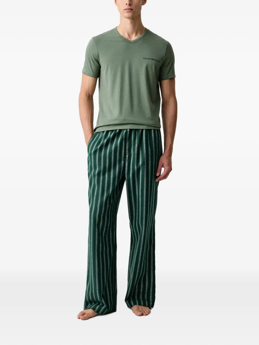 Emporio Armani Twee T-shirts met V-hals en logo-print Groen