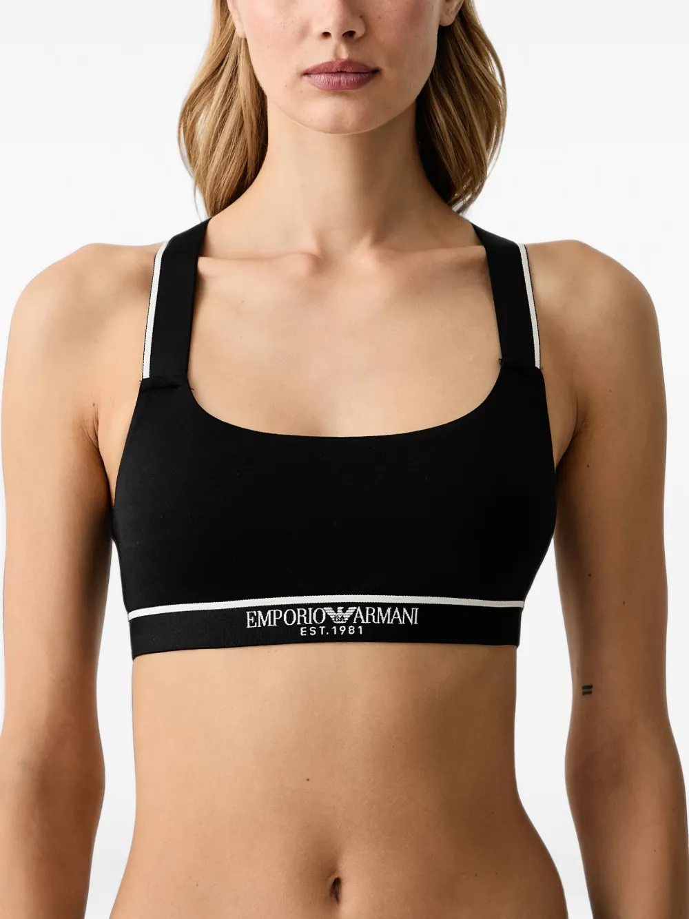 Emporio Armani Set van bh en slip met gekruiste bandjes en logotape Zwart