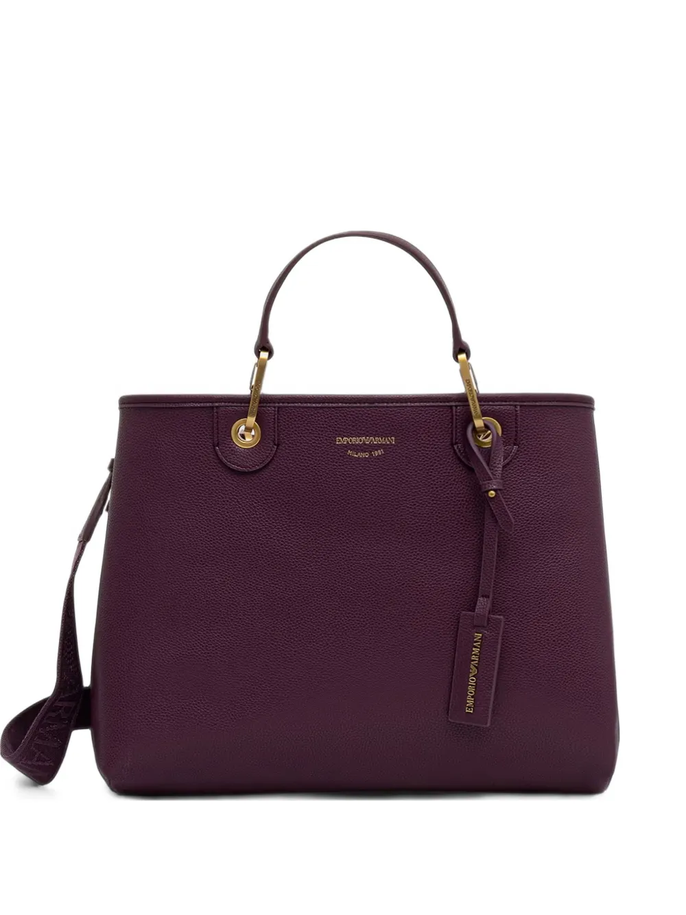 Emporio Armani shopping bag with a pebbled texture and dual top handles - Viola