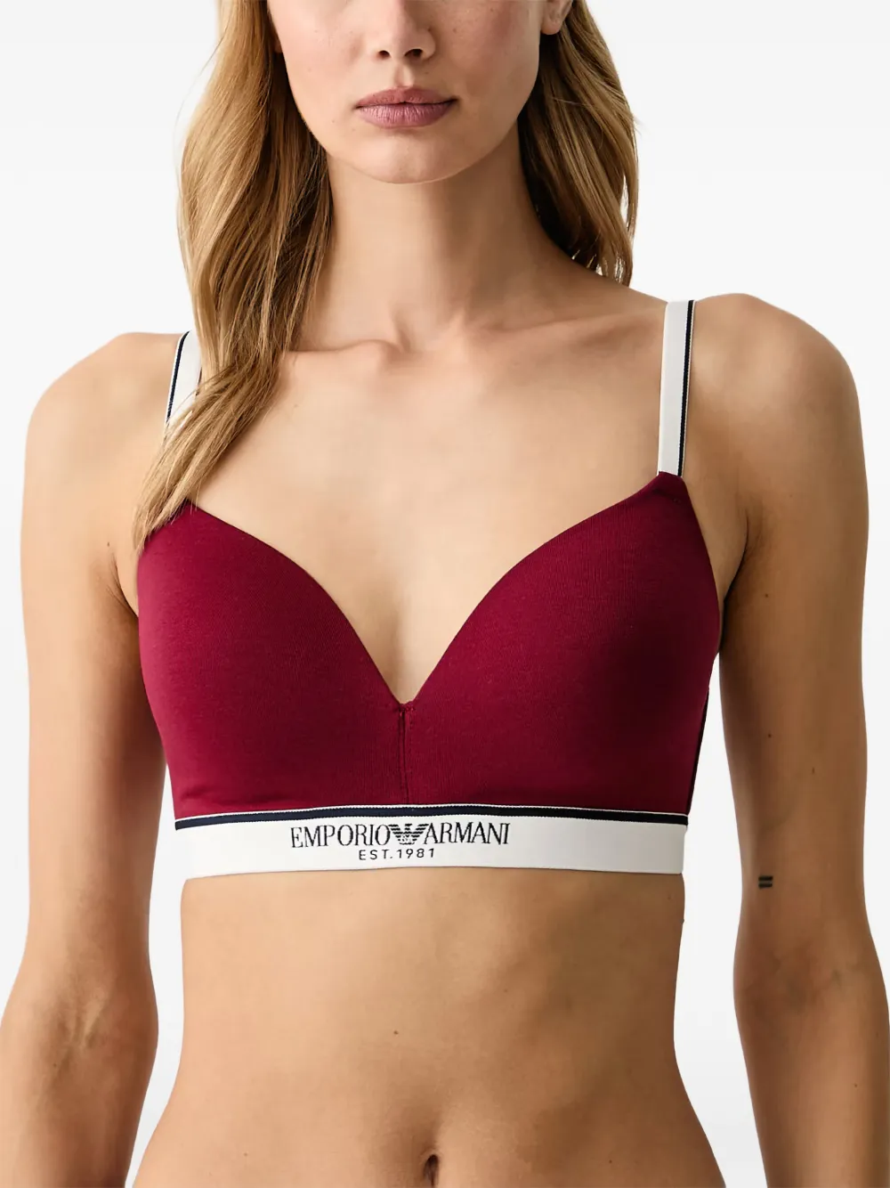 Emporio Armani logo-underband triangle bra - Rosso