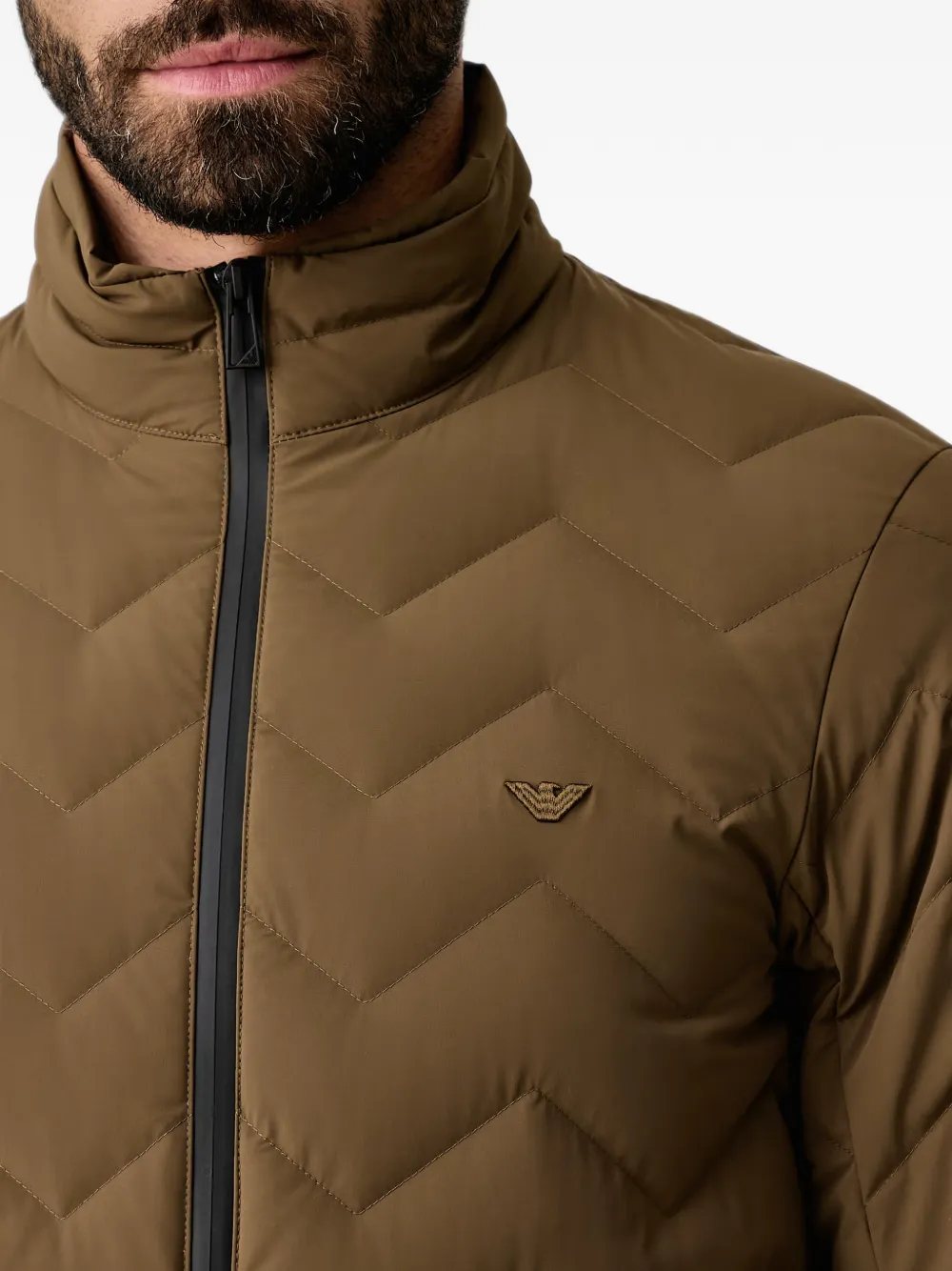 Emporio Armani Gewatteerd jack met chevron streep Bruin