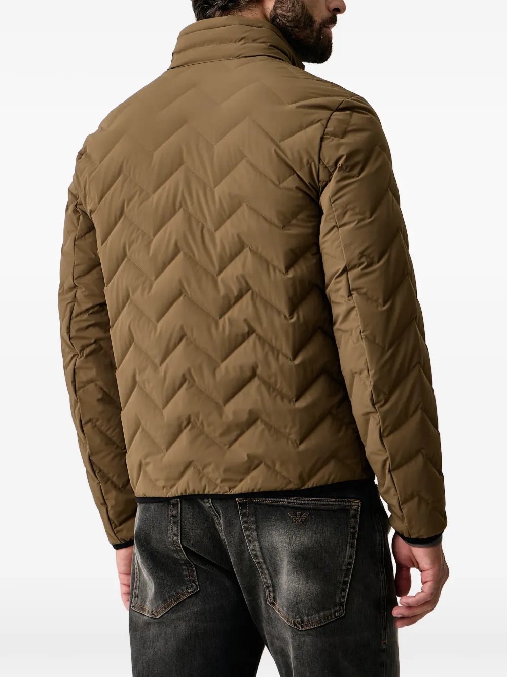 Emporio Armani Gewatteerd jack met chevron streep Bruin