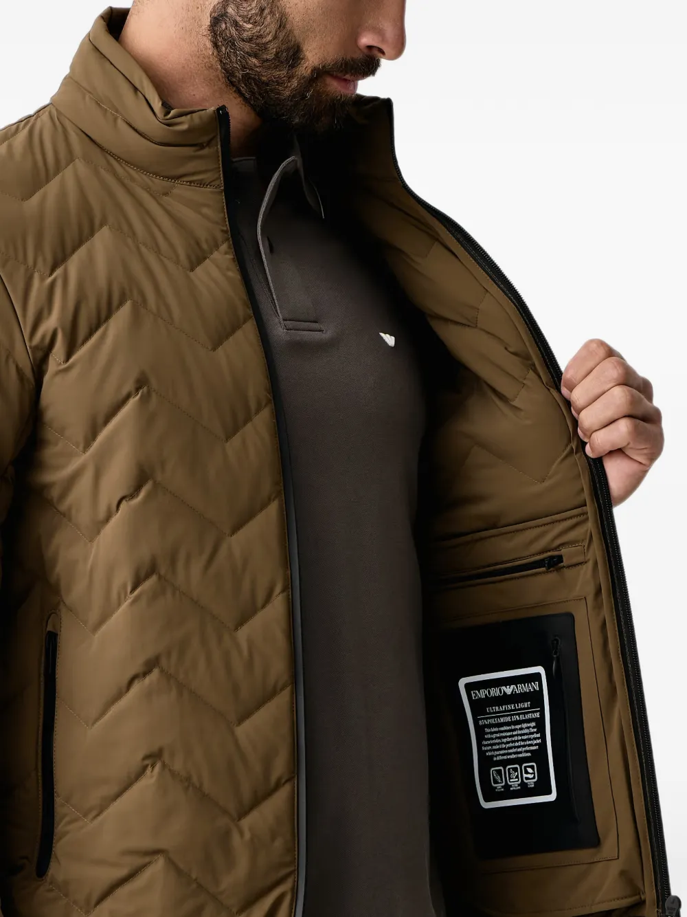 Emporio Armani Gewatteerd jack met chevron streep Bruin