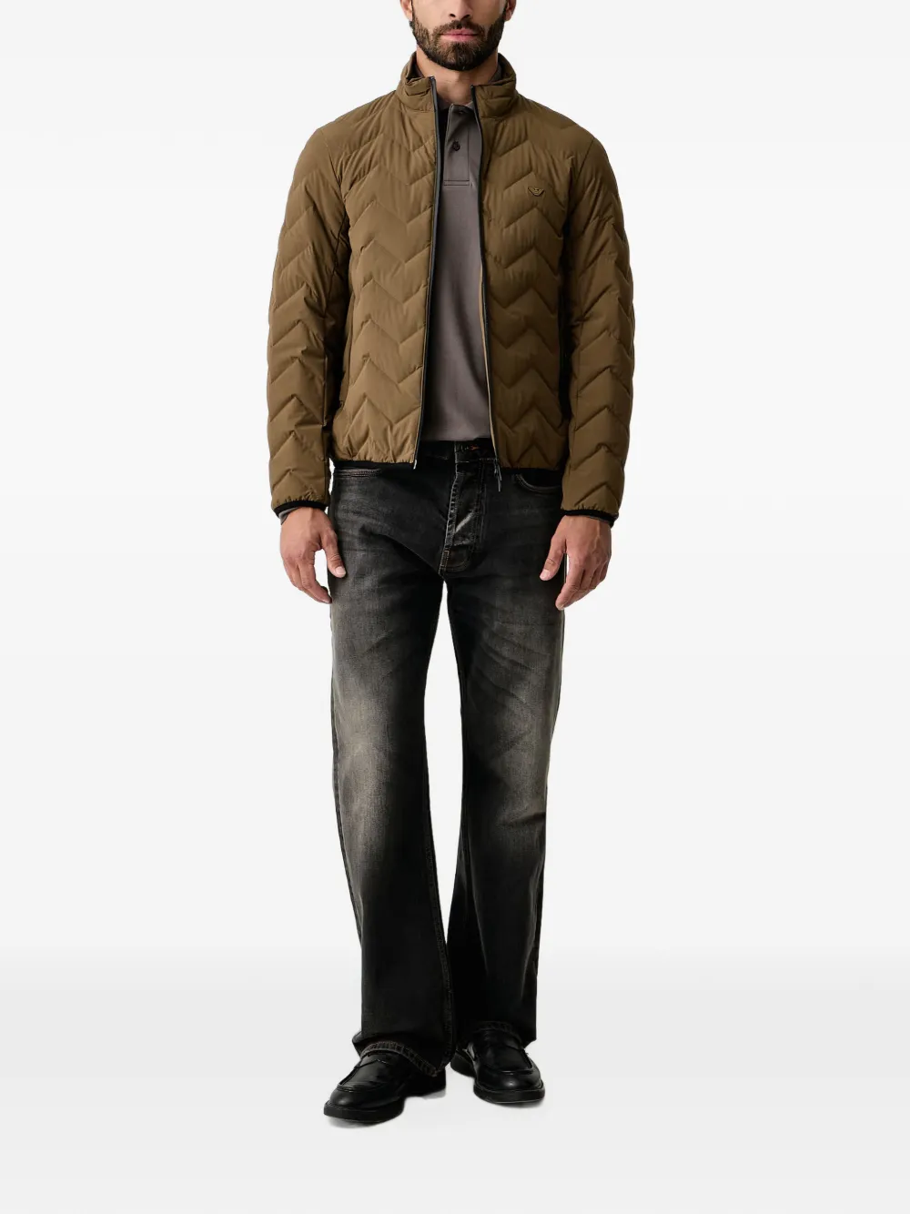 Emporio Armani Gewatteerd jack met chevron streep Bruin