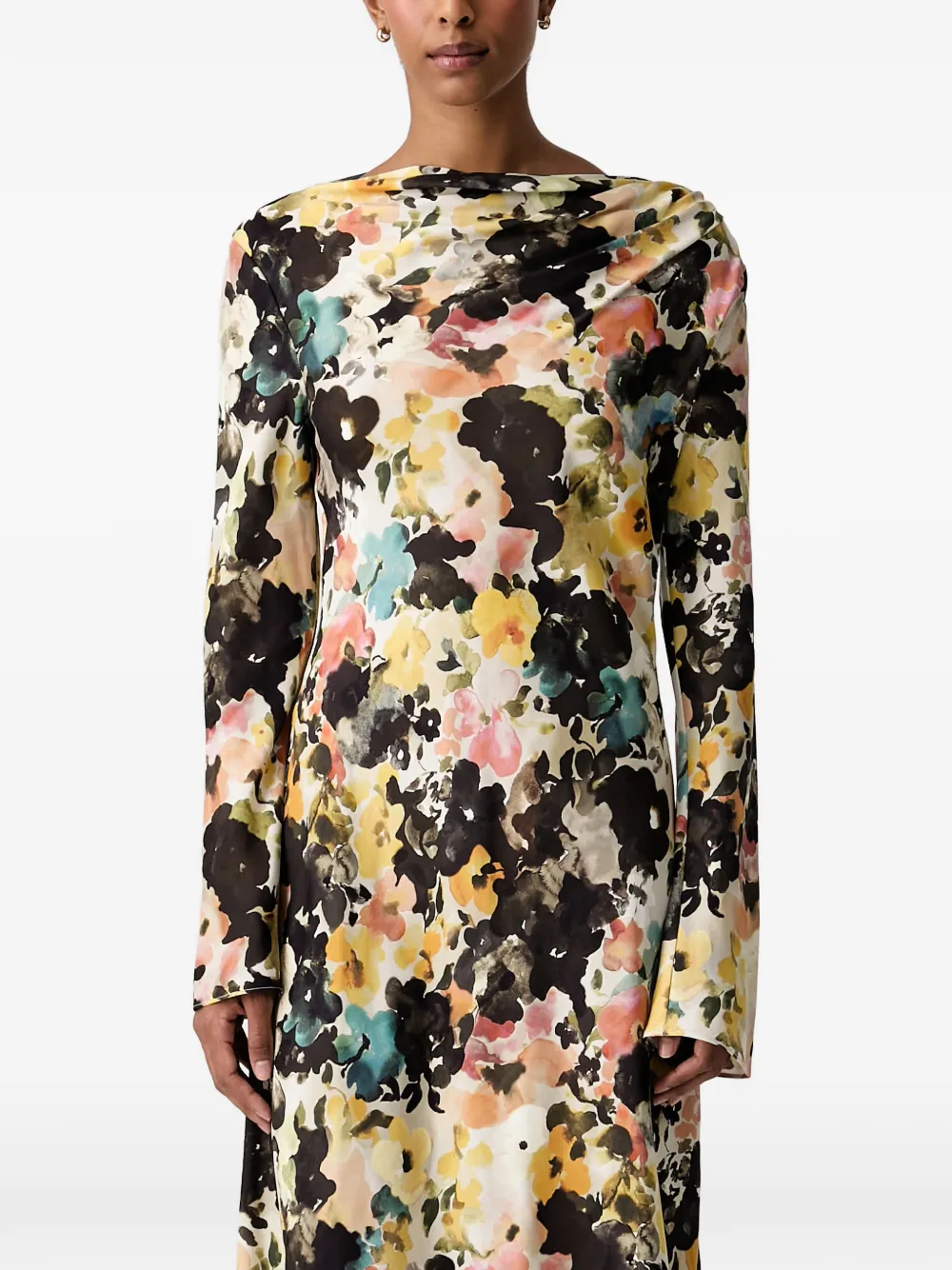 Stine Goya Floral-print Cowl-neck Maxi Dress In Nude
