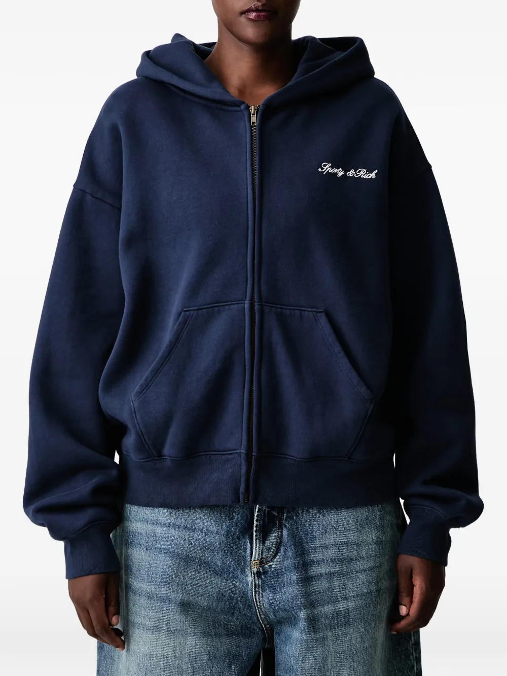 Sporty & Rich Signature hoodie met geborduurd logo en rits Blauw