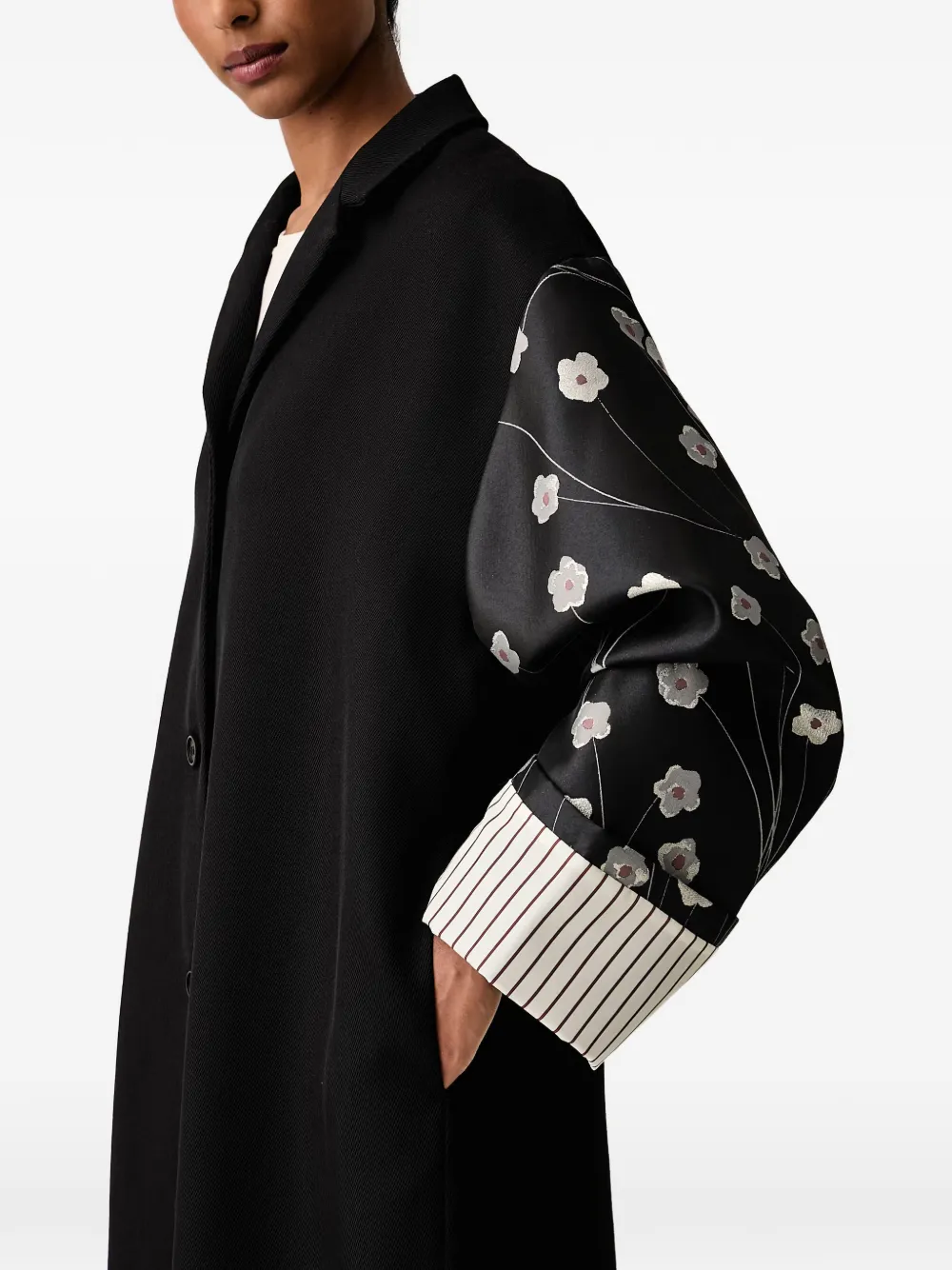 Stine Goya Jas met gestreepte manchetten en bloemen-print Zwart
