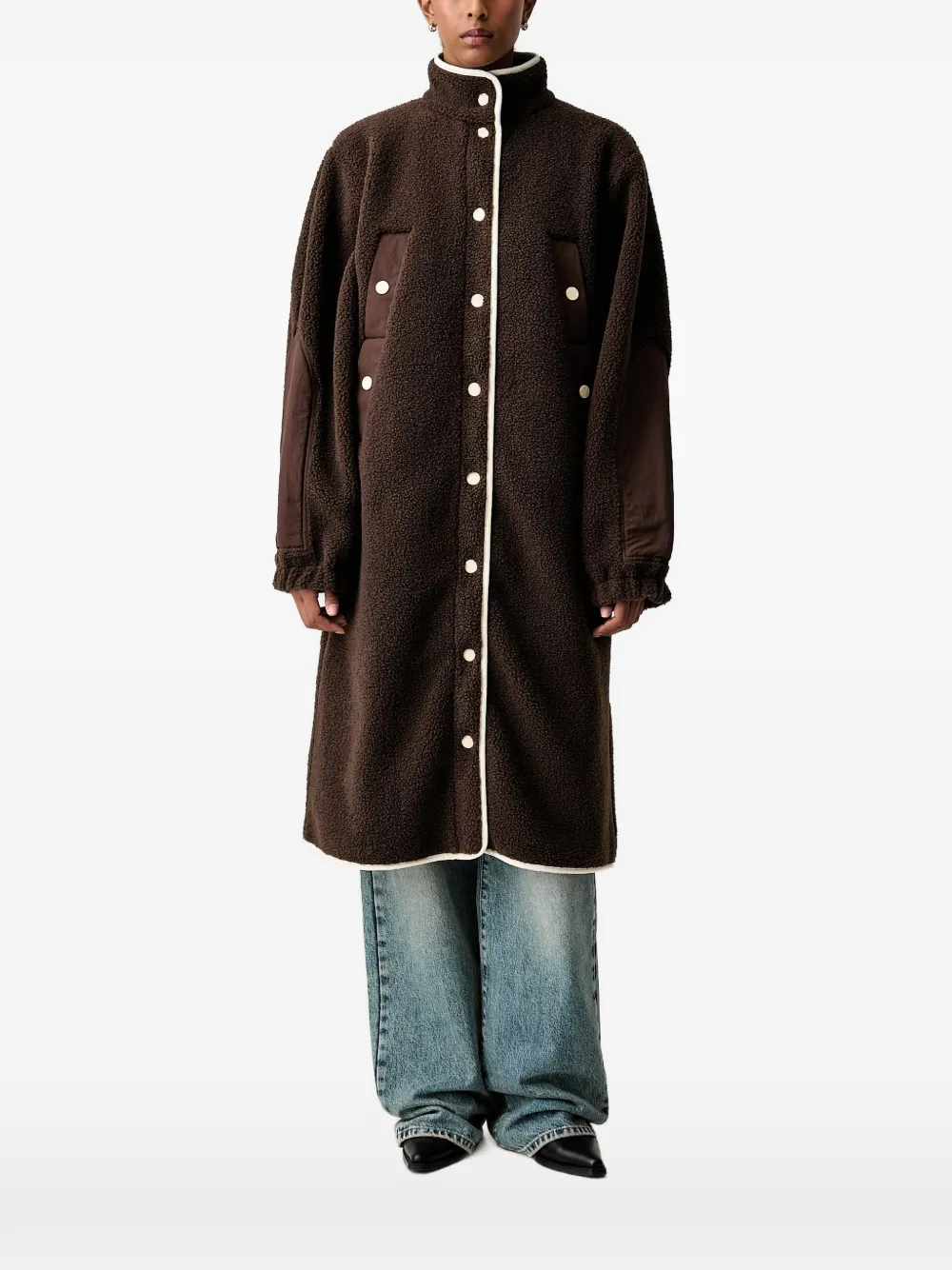 Stine Goya Contrast-trim Shearling-texture Jacket In Braun