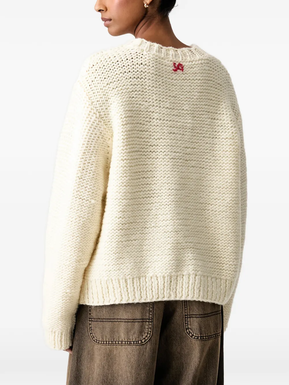 Stine Goya Chunky gebreide trui met bloemen-intarsia Beige