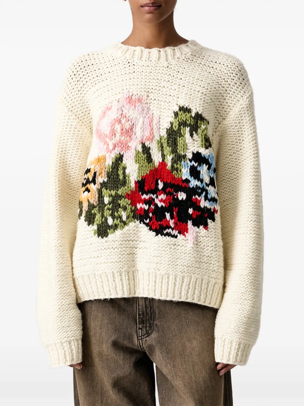 Stine Goya floral-intarsia chunky-knit sweater
