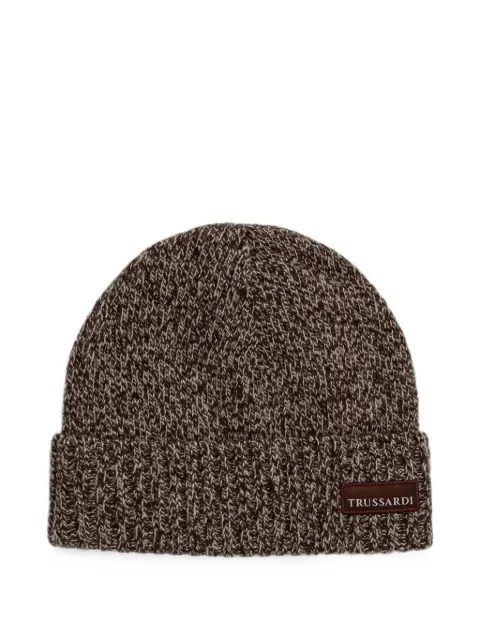 Trussardi Mouliné logo-patch ribbed beanie
