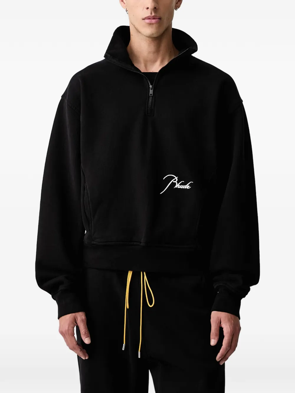 RHUDE logo-embroidered quarter-zip sweater Zwart