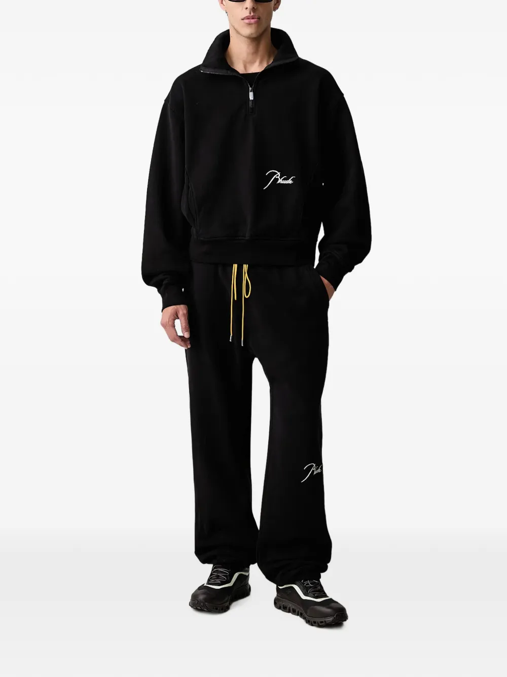 RHUDE logo-embroidered quarter-zip sweater Zwart