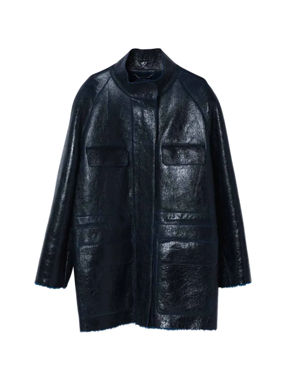 FENDI crinkled-finish single-breasted leather coat - Bleu FENDI crinkled-finish single-breasted leather coat - Bleu