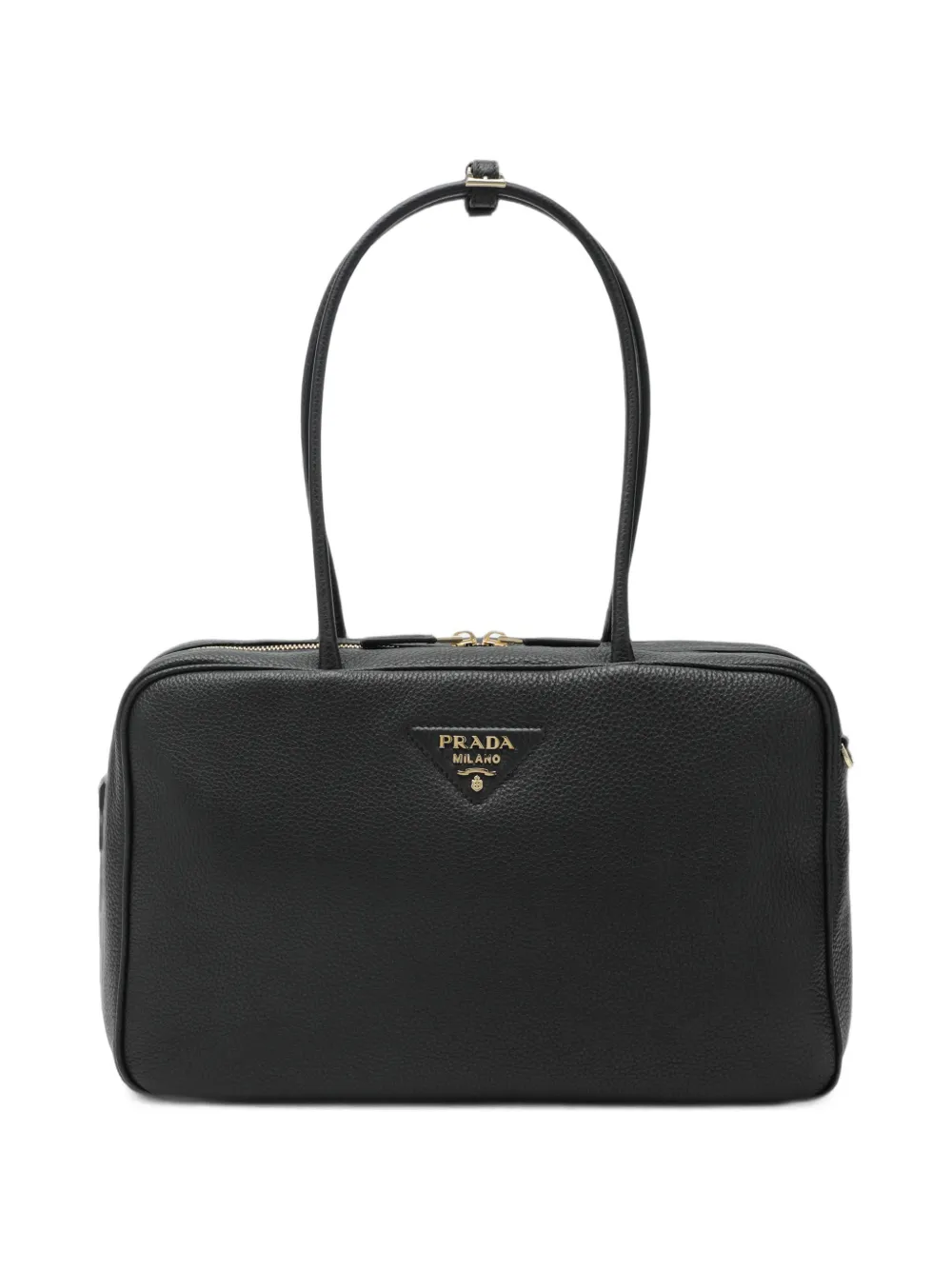 Prada logo-plaque grained-leather shoulder bag - Nero