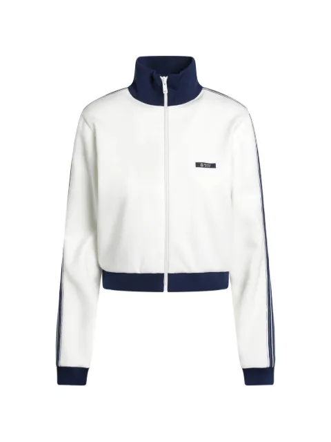 Prada logo-detail leather-patch zip-up sweatshirt
