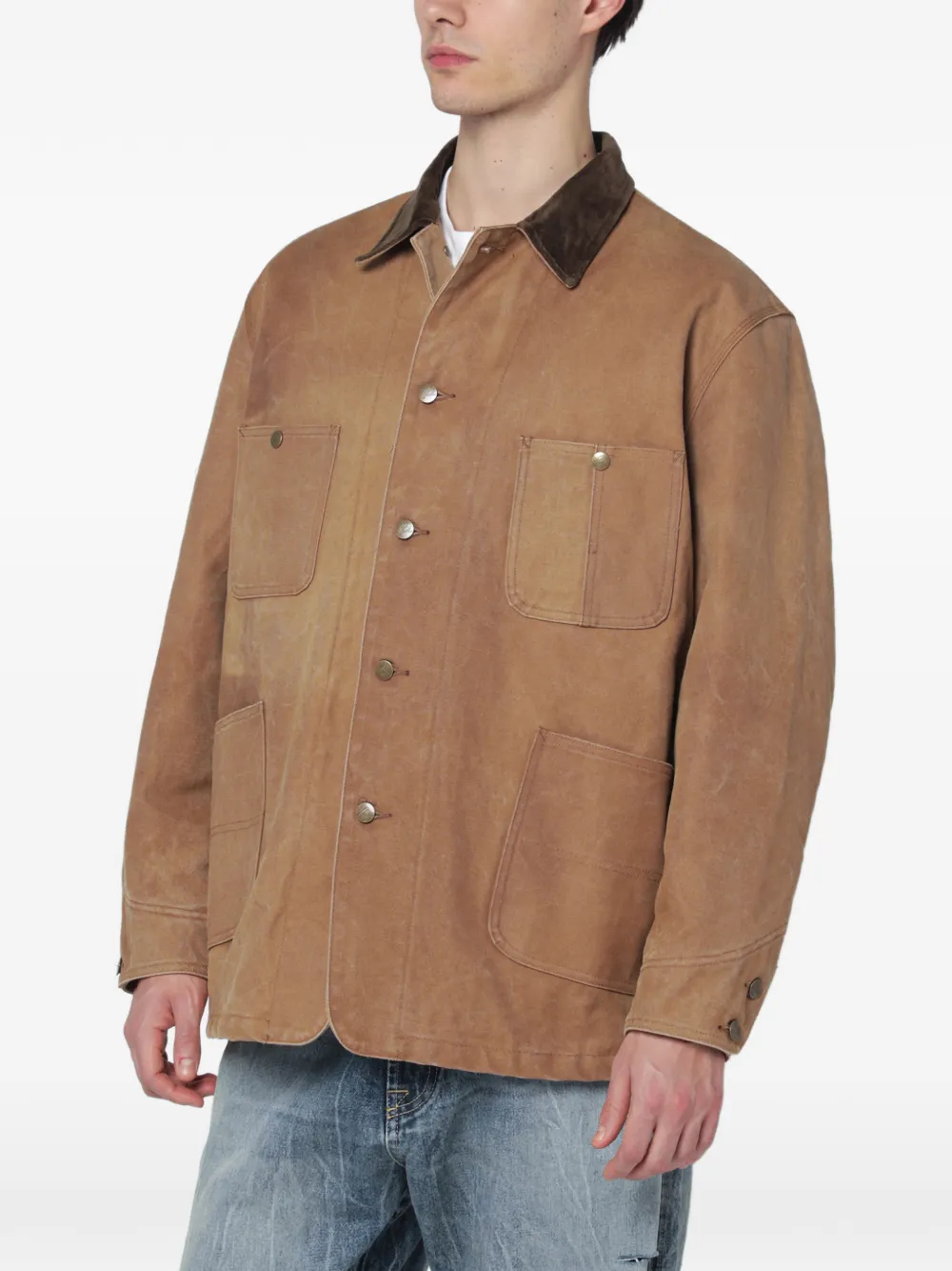 Needles Contrast-collar Button-up Jacket In Brown