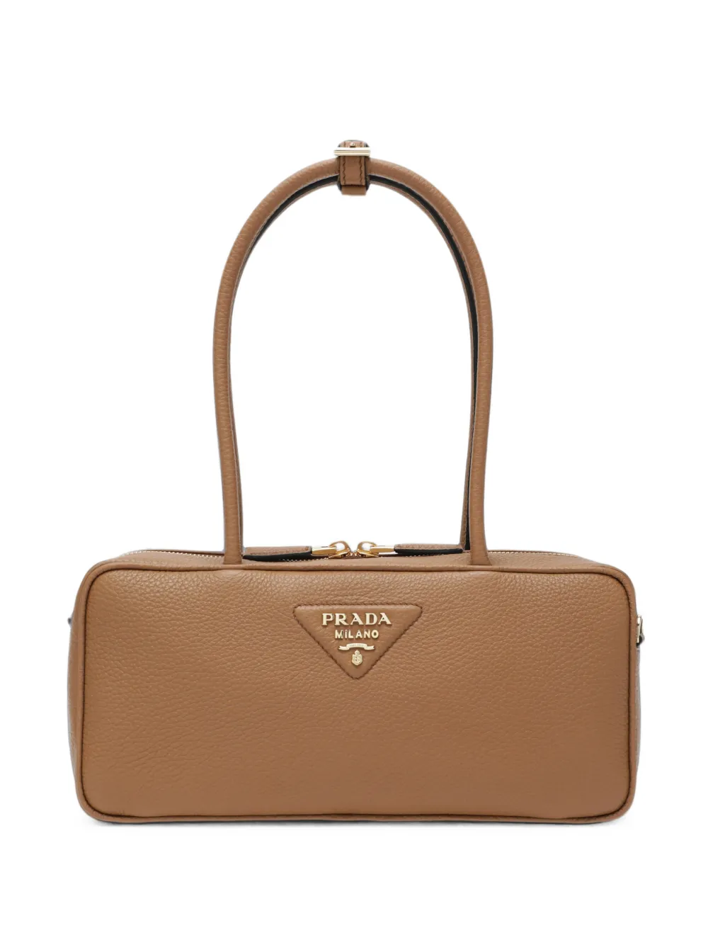 Prada logo-plaque leather shoulder bag - Marrone