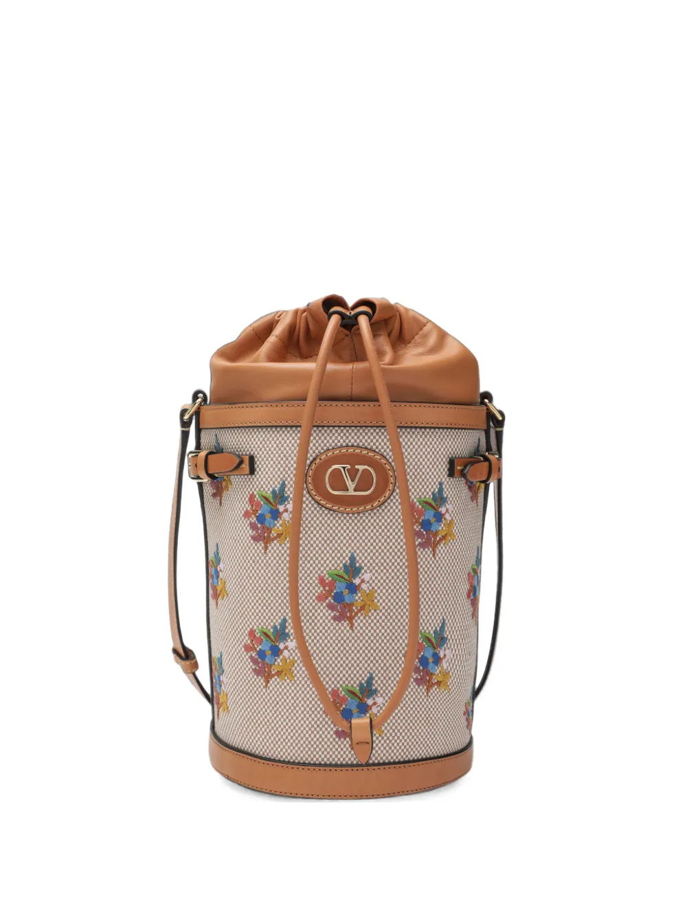 Valentino Garavani Antibes VLogo Signature floral-embroidered bucket bag - Toni neutri