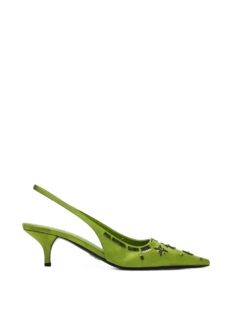 Prada embroidered satin slingback pumps