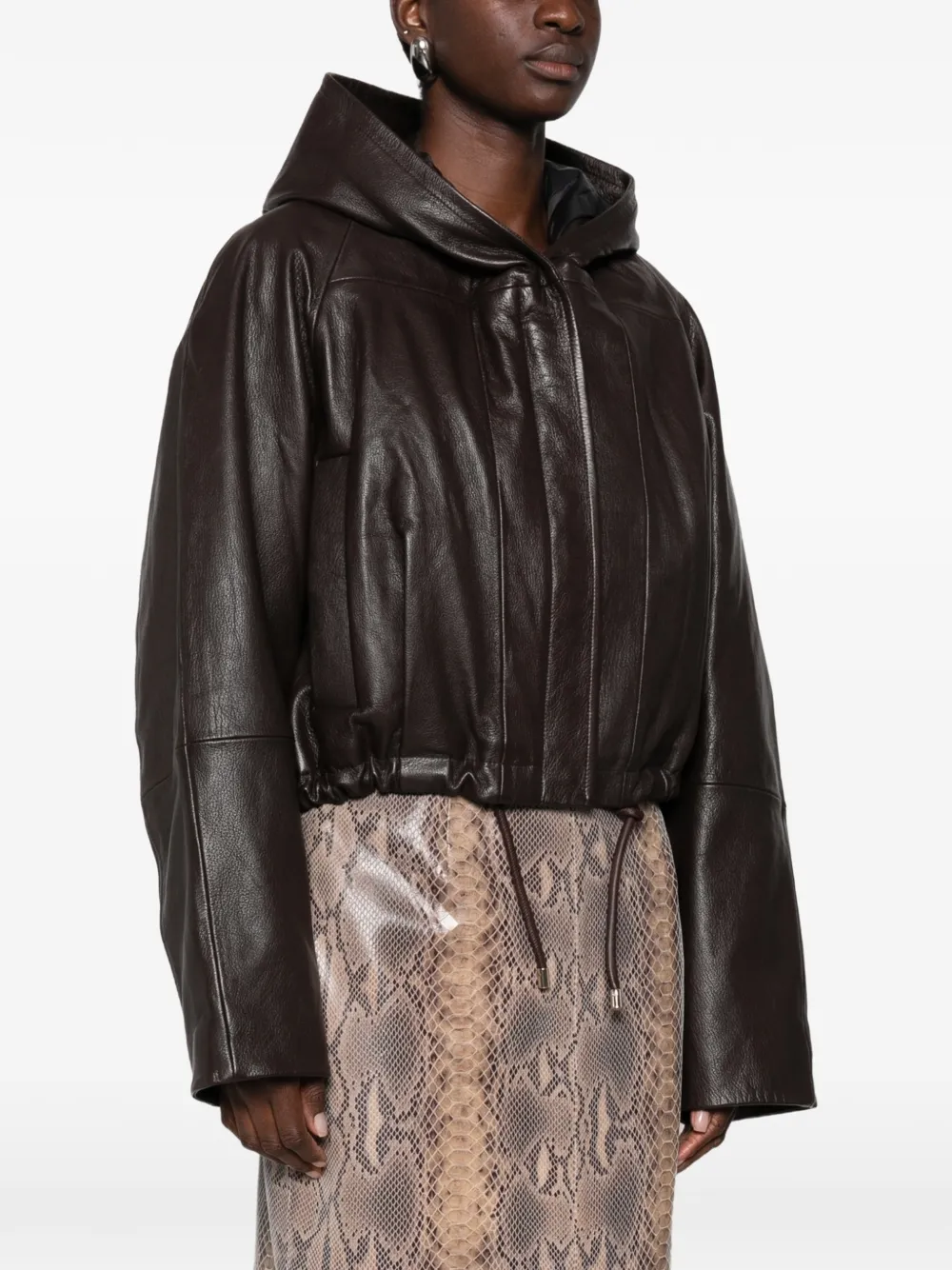 Sportmax Leren jack met capuchon Bruin