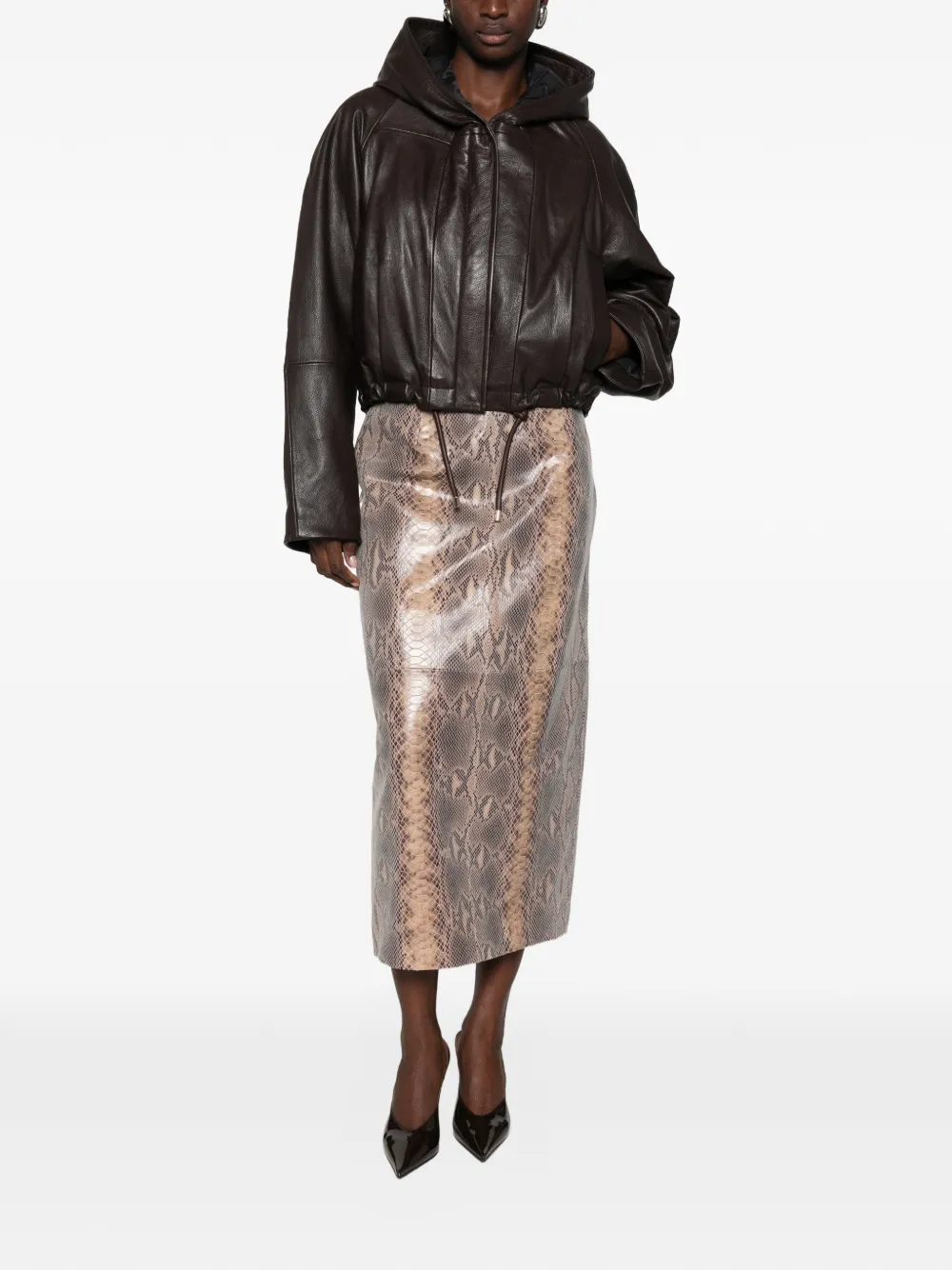 Sportmax Leren jack met capuchon Bruin