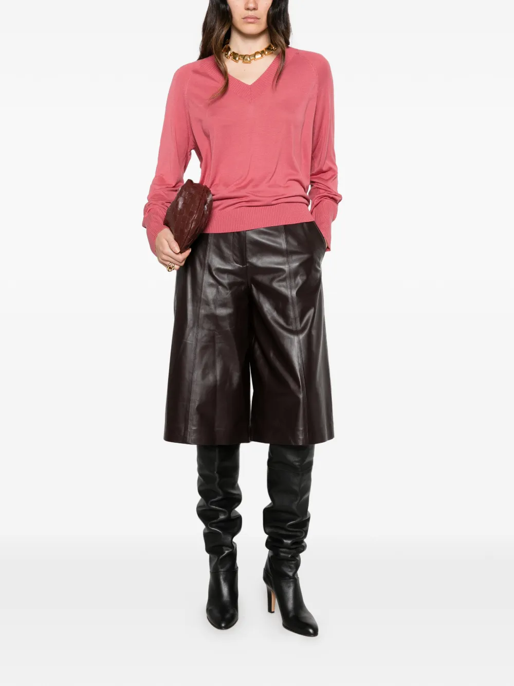 JOSEPH Gallow T-shirt met V-hals en lange mouwen Roze