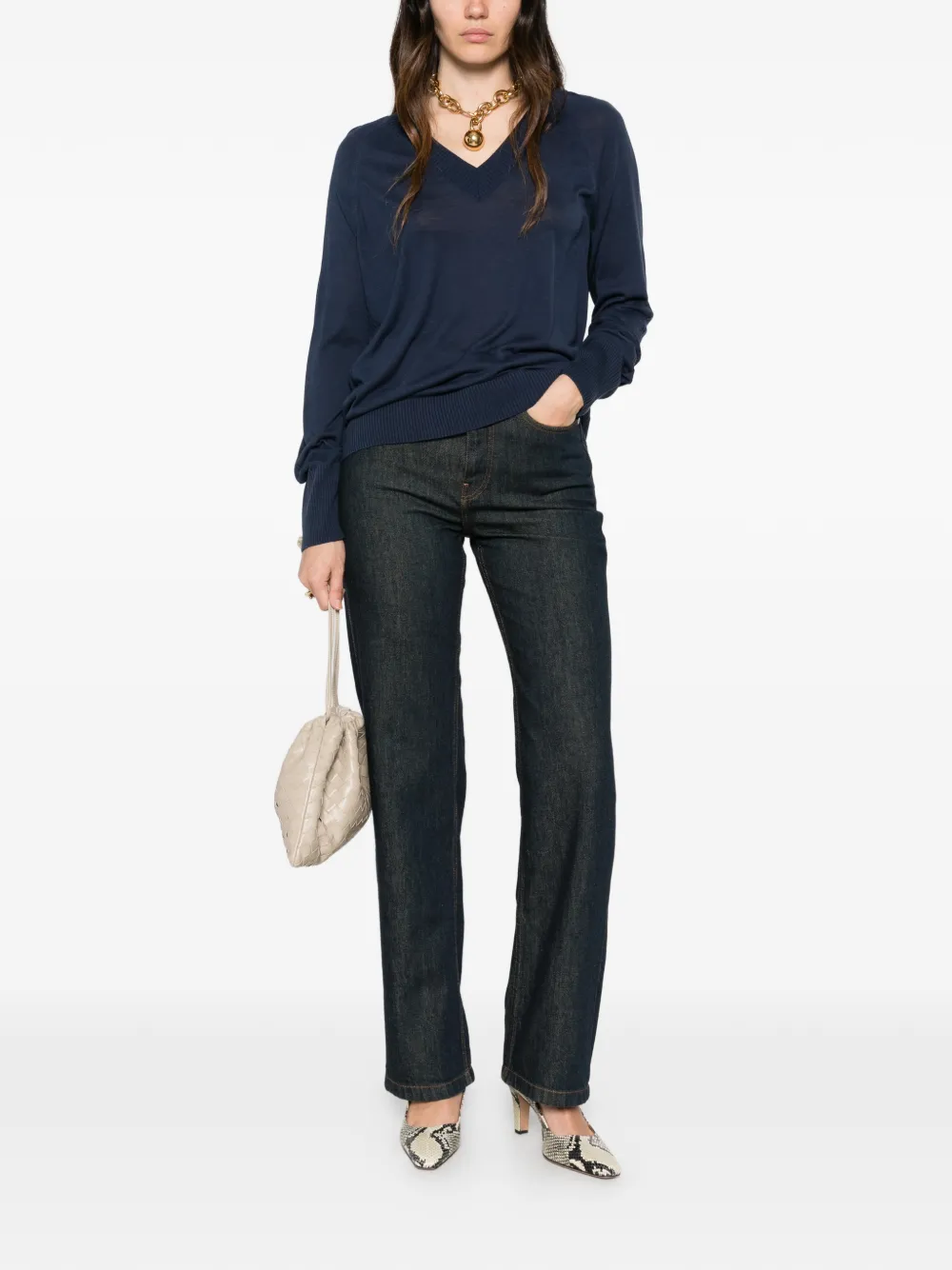 JOSEPH Gallow T-shirt met V-hals en lange mouwen Blauw