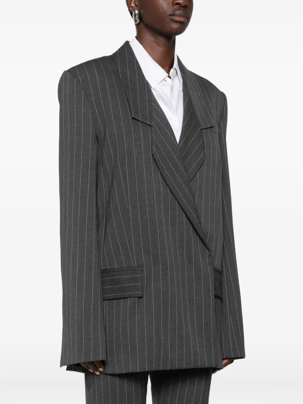 Sportmax Blazer met krijtstreep en dubbele rij knopen Grijs