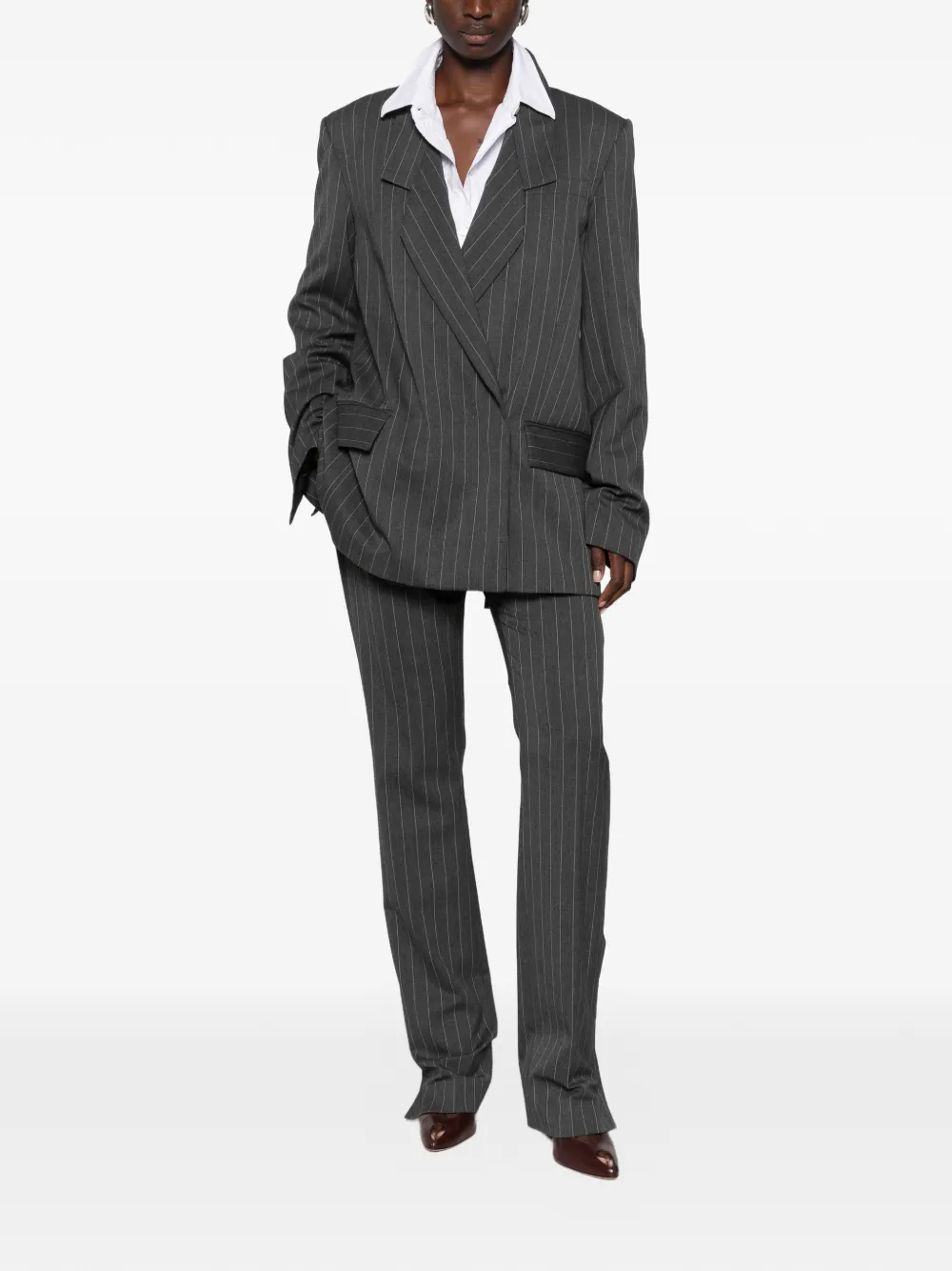Sportmax Blazer met krijtstreep en dubbele rij knopen Grijs