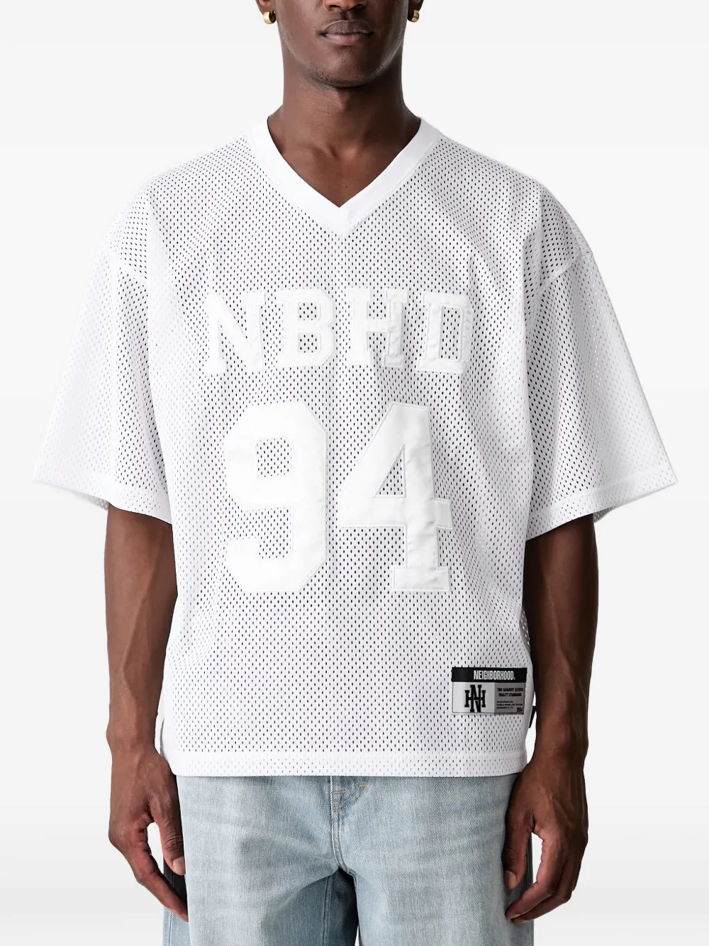 Neighborhood T-shirt van mesh met logo-patch Wit